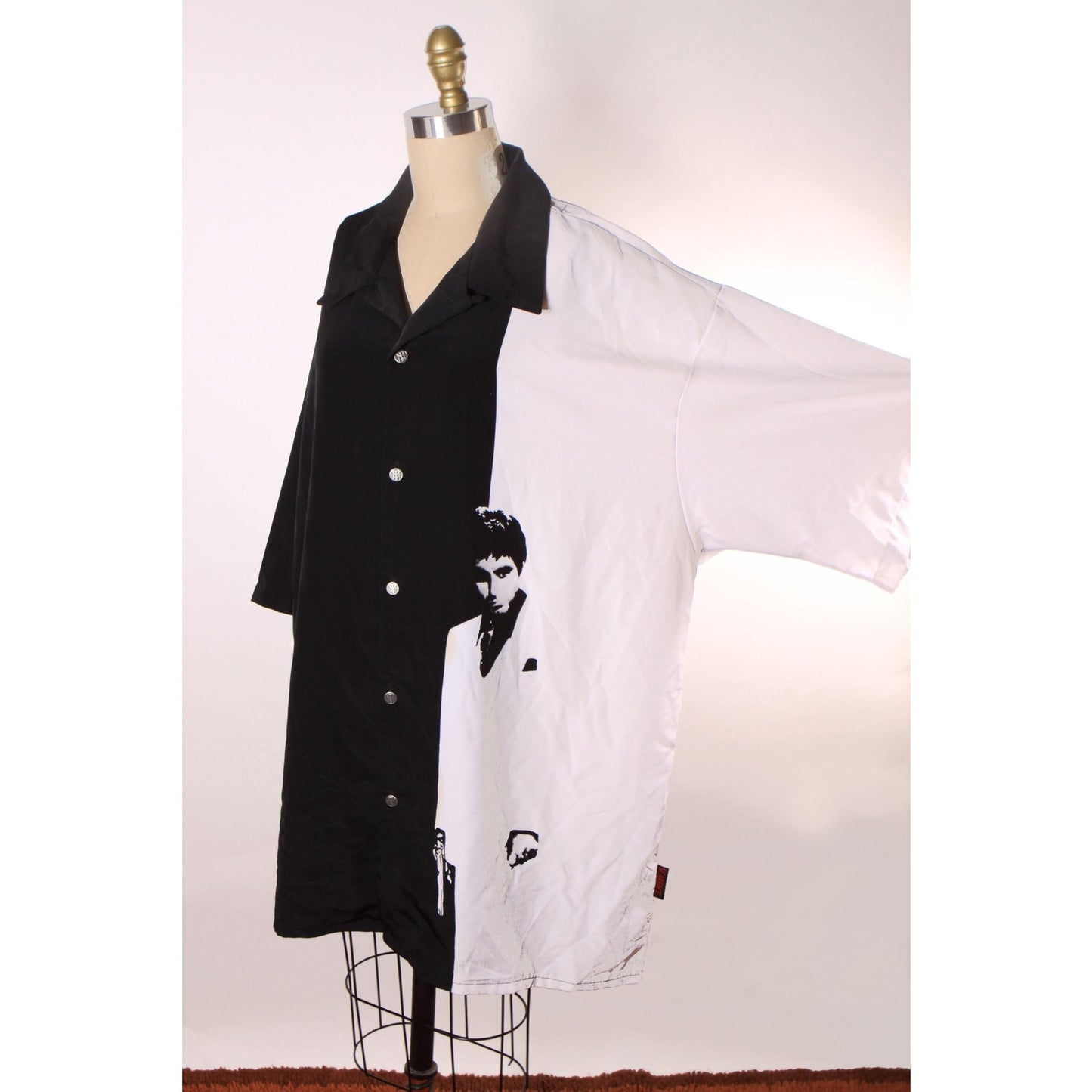 Y2K 2000s Black, White and Red Novelty Tony Montana Scarface Button Down Shirt by Dragonfly Clothing -XXL