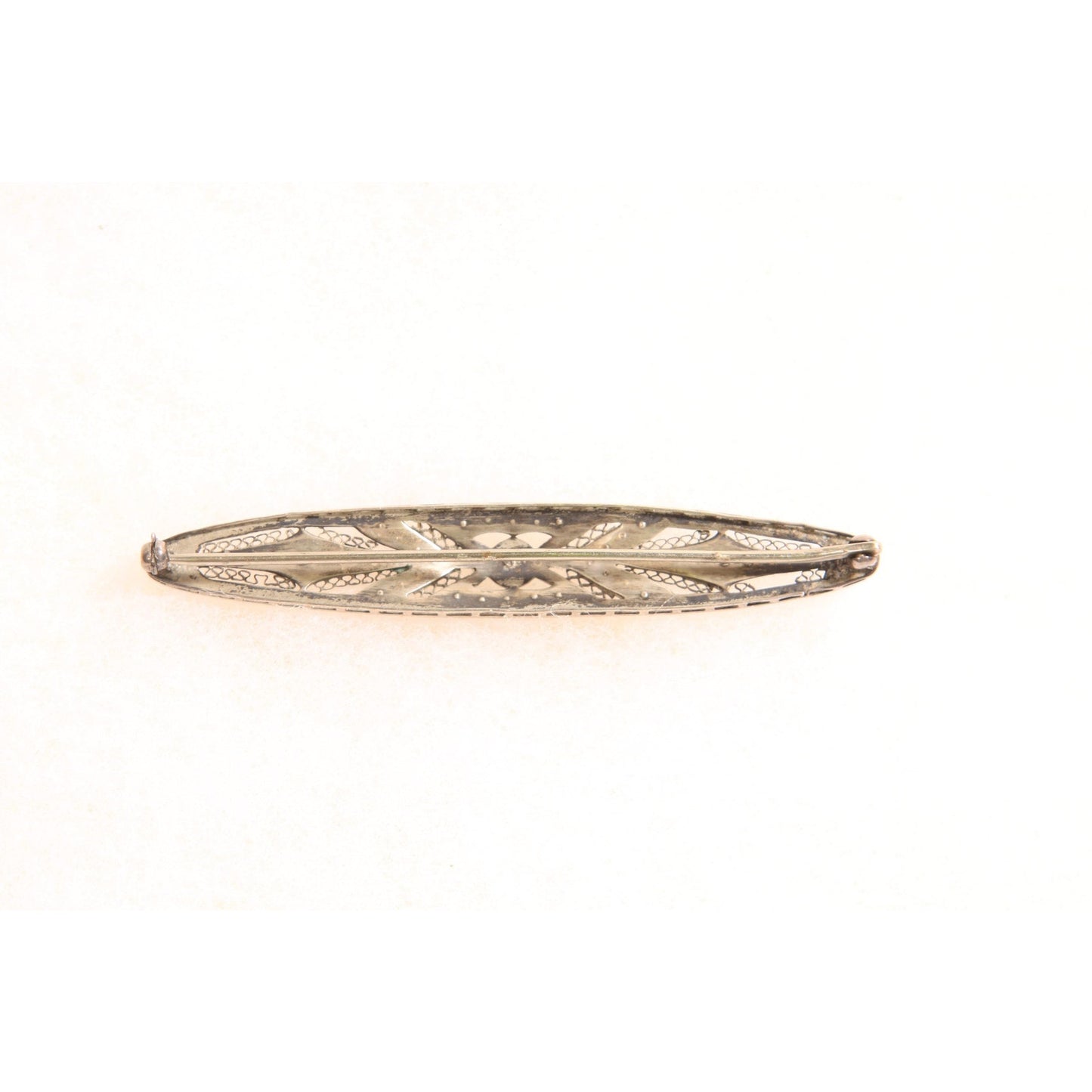 Antique 1920s Silver Tone Metal Marcasite Oval Bar Brooch