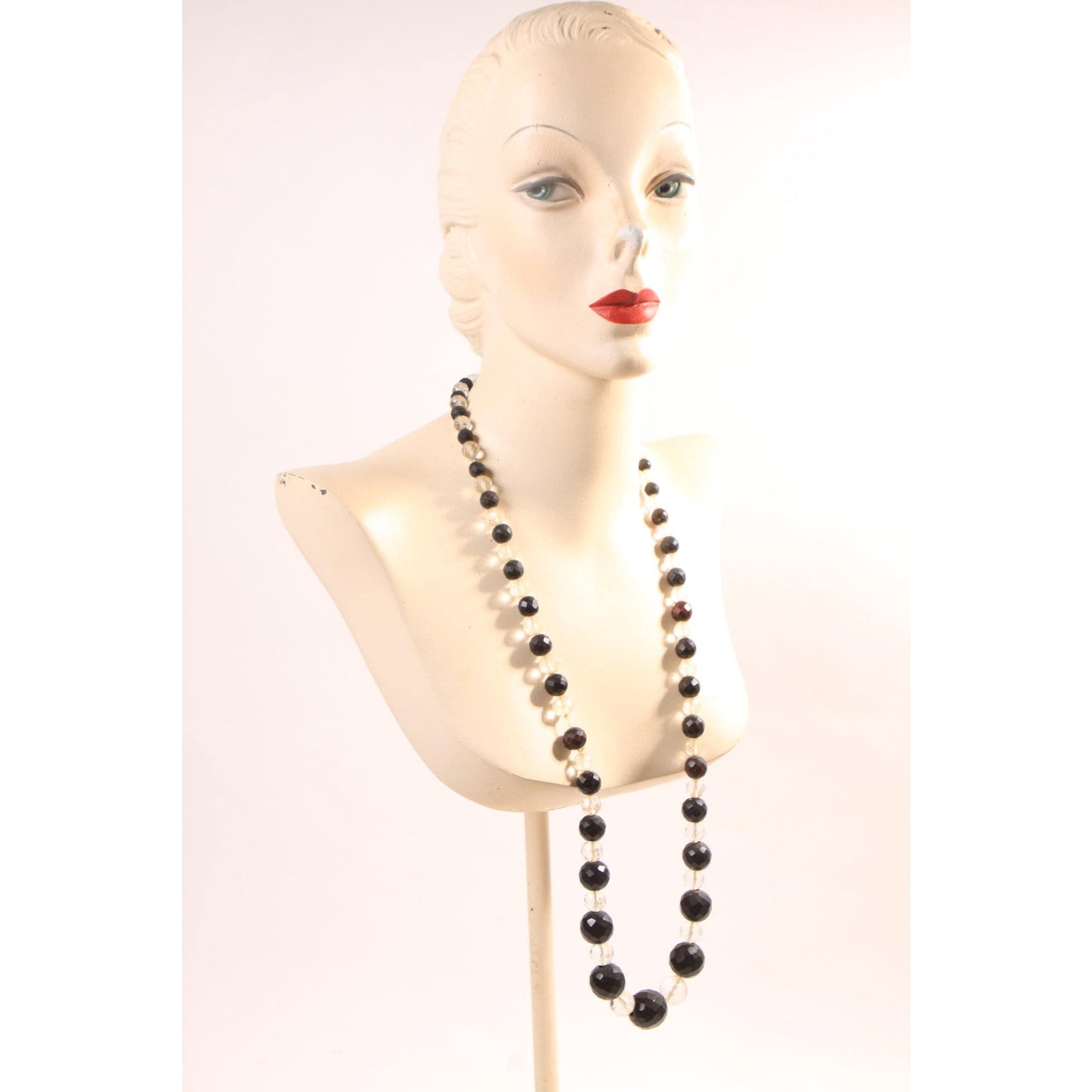 Vintage Clear Faceted Glass Beads and Black Plastic Beaded Necklace