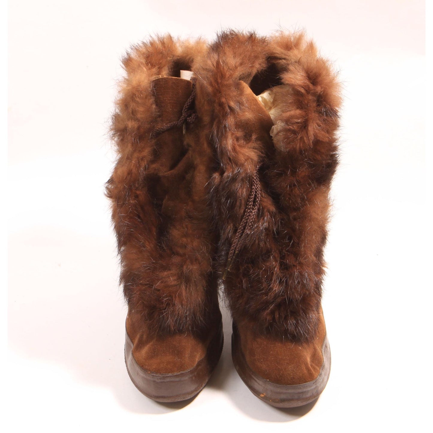 1940s Brown Velvet and Brown Fur Trim High Heel Pumps Winter Galoshes Over Shoes