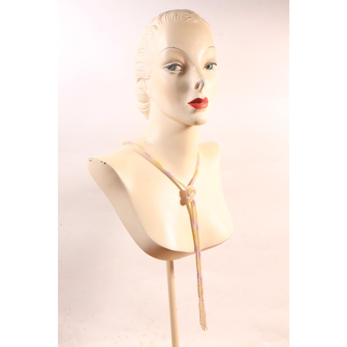 1920s Pastel Purple, Yellow and Cream Beaded Tassel Flapper Necklace