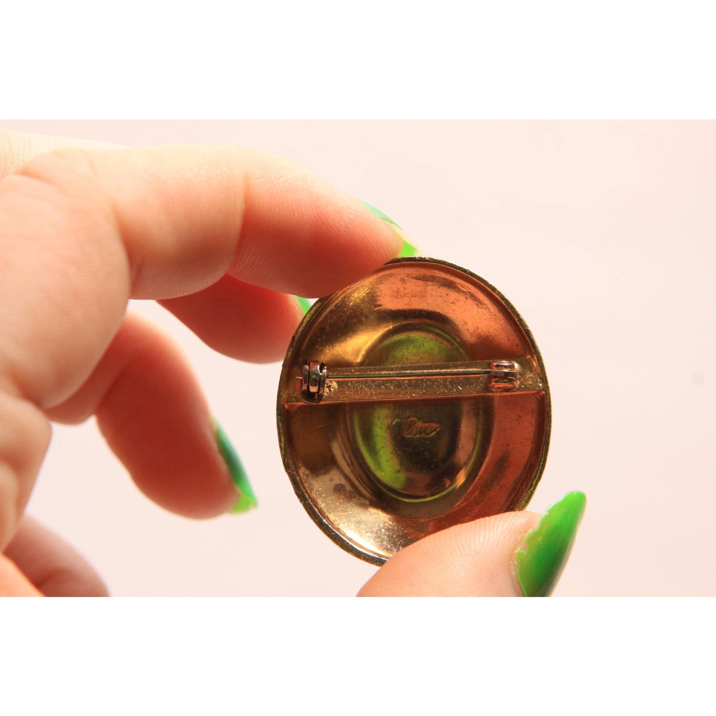 1950s 1960s Gold and Silver Tone Metal Oval Shaped Brooch by Coro
