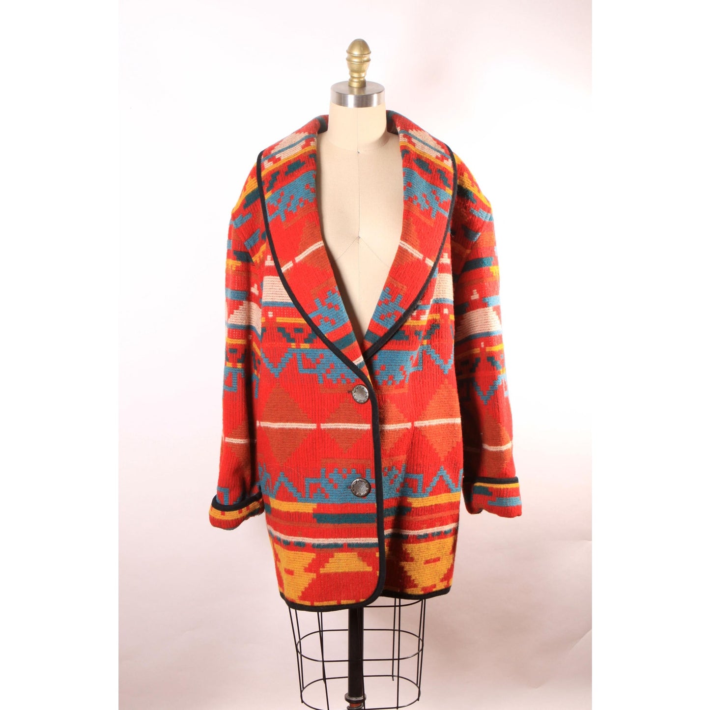 1980s Red, White, Yellow and Blue Southwestern Western Long Sleeve Coat by Ashley Scott -XL