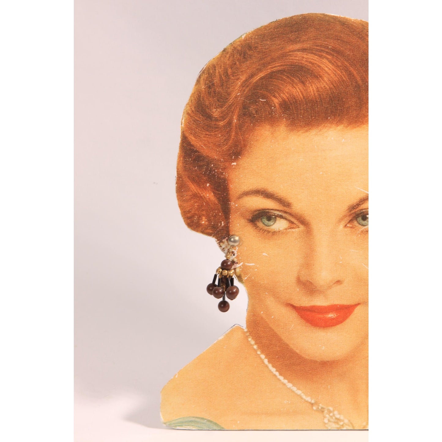 1970s Brown and Brass Tone Beaded Dangling Clip On Earrings