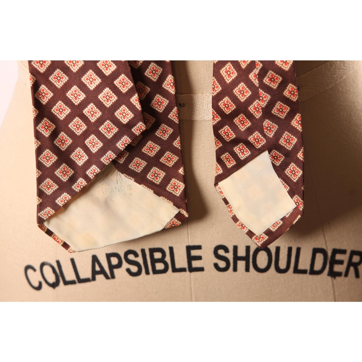 1950s Brown, White and Red Floral Print Necktie Tie by Haband
