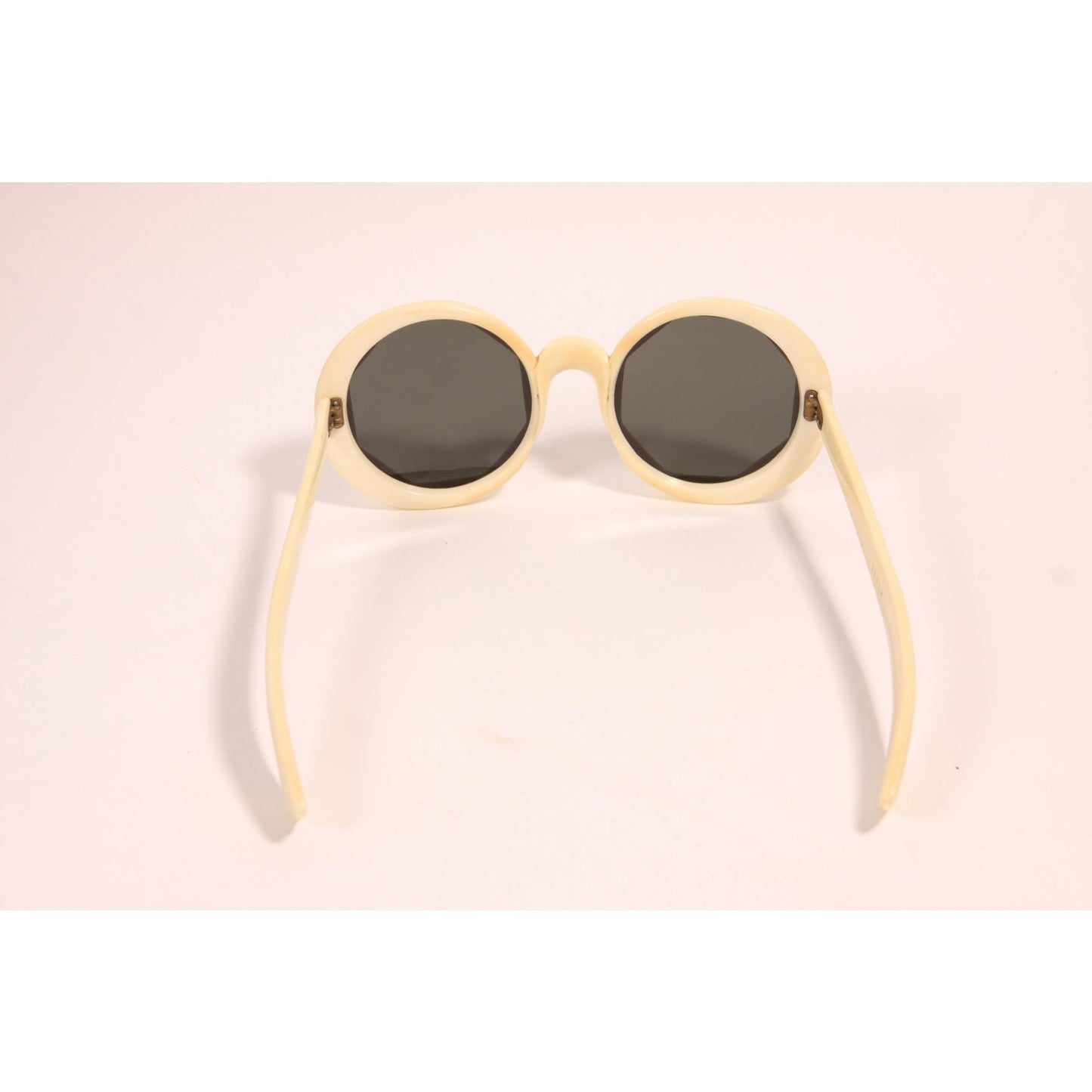 1960s Cream White and Gray Tinted Lenses Octagon Shape Mod Sunglasses Italy