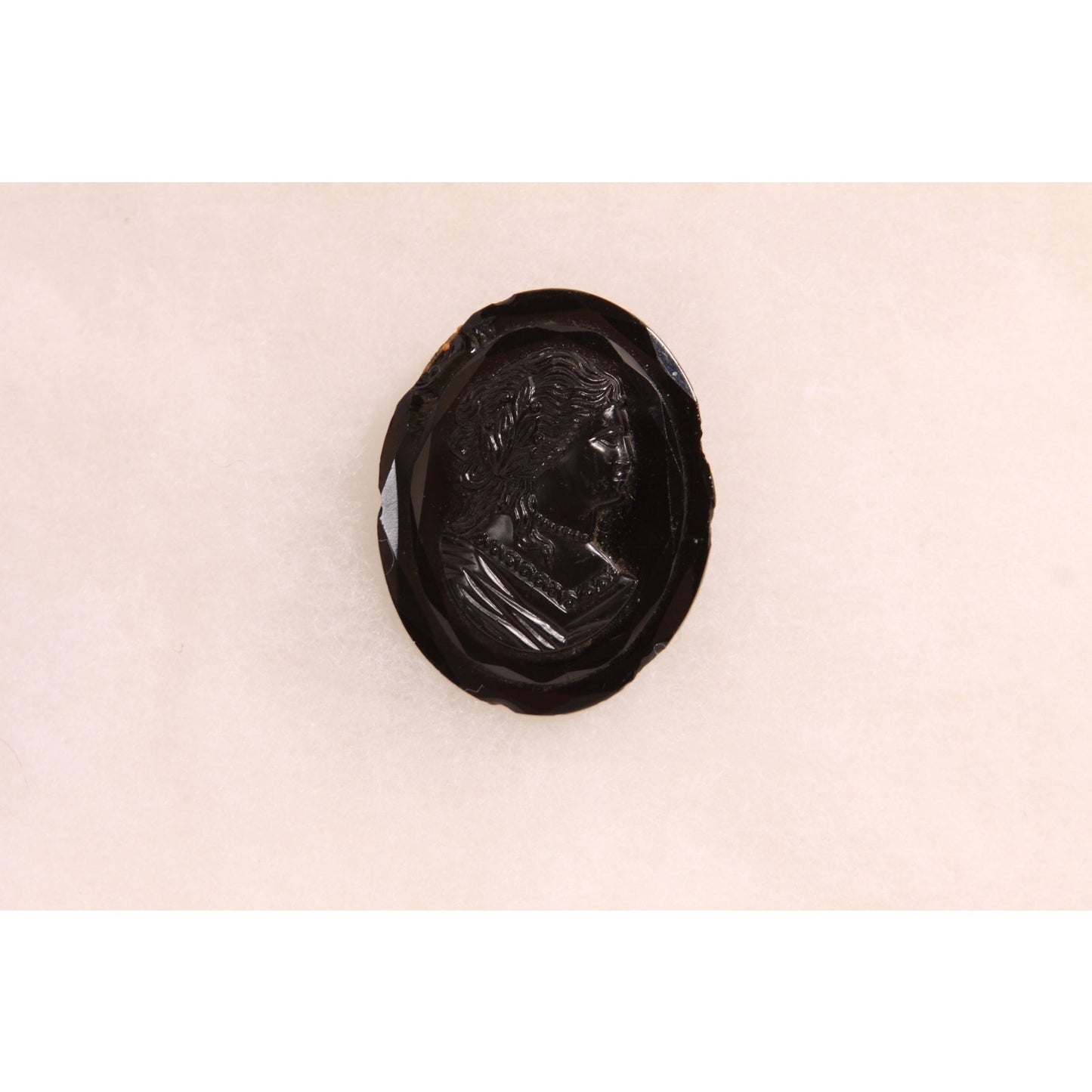 Antique Victorian 1800s Black Glass Base Cameo Brooch