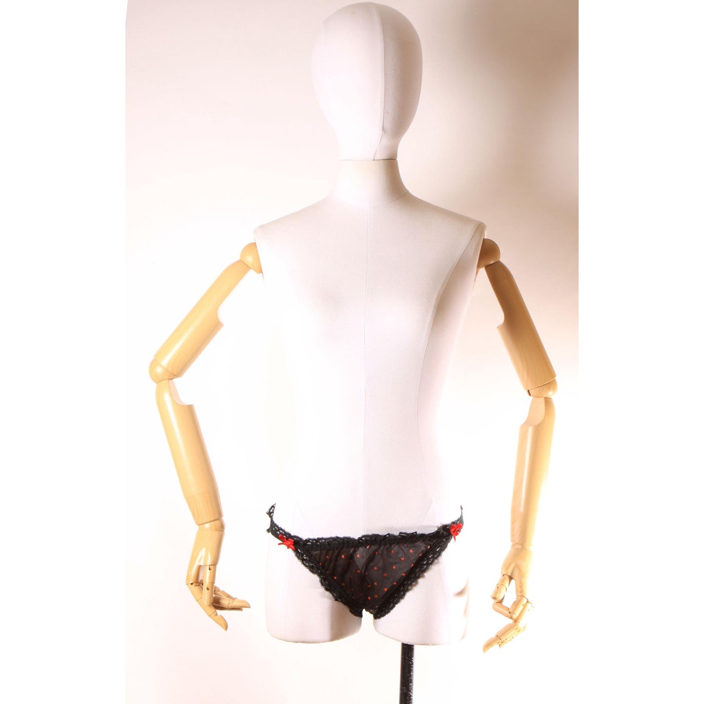 Late 1960s Early 1970s Black and Red Sheer Novelty Heart Print Underwear Panties