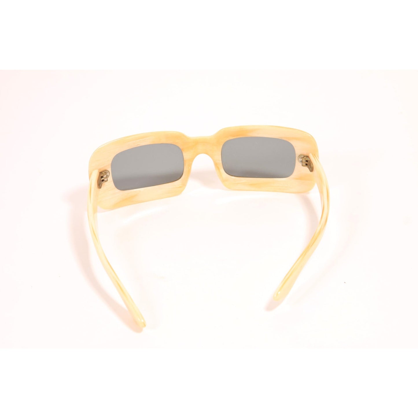 1960s Cream Off White Square Mod Gray Tint Lens France Sunglasses