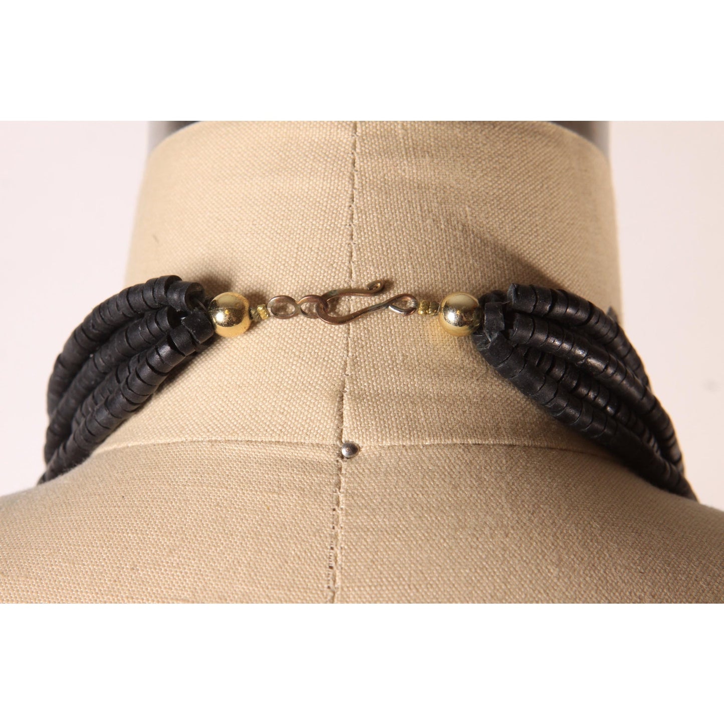1980s Black and Multi-Colored Abstract Wood Beaded Novelty Animal Multi-Strand Necklace