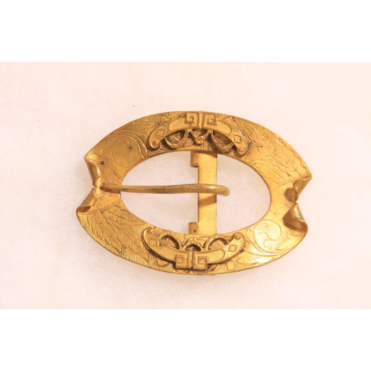 Antique 1900s 1910s Edwardian Art Nouveau Gold Tone Metal Belt Buckle