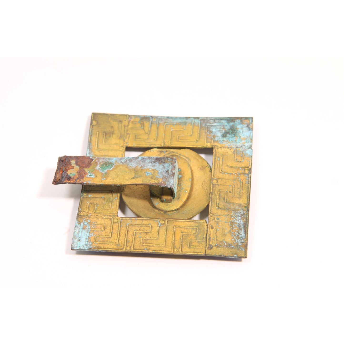 1920s 1930s Art Deco Egyptian Revival Blue and Bronze Half Belt Buckle Clip
