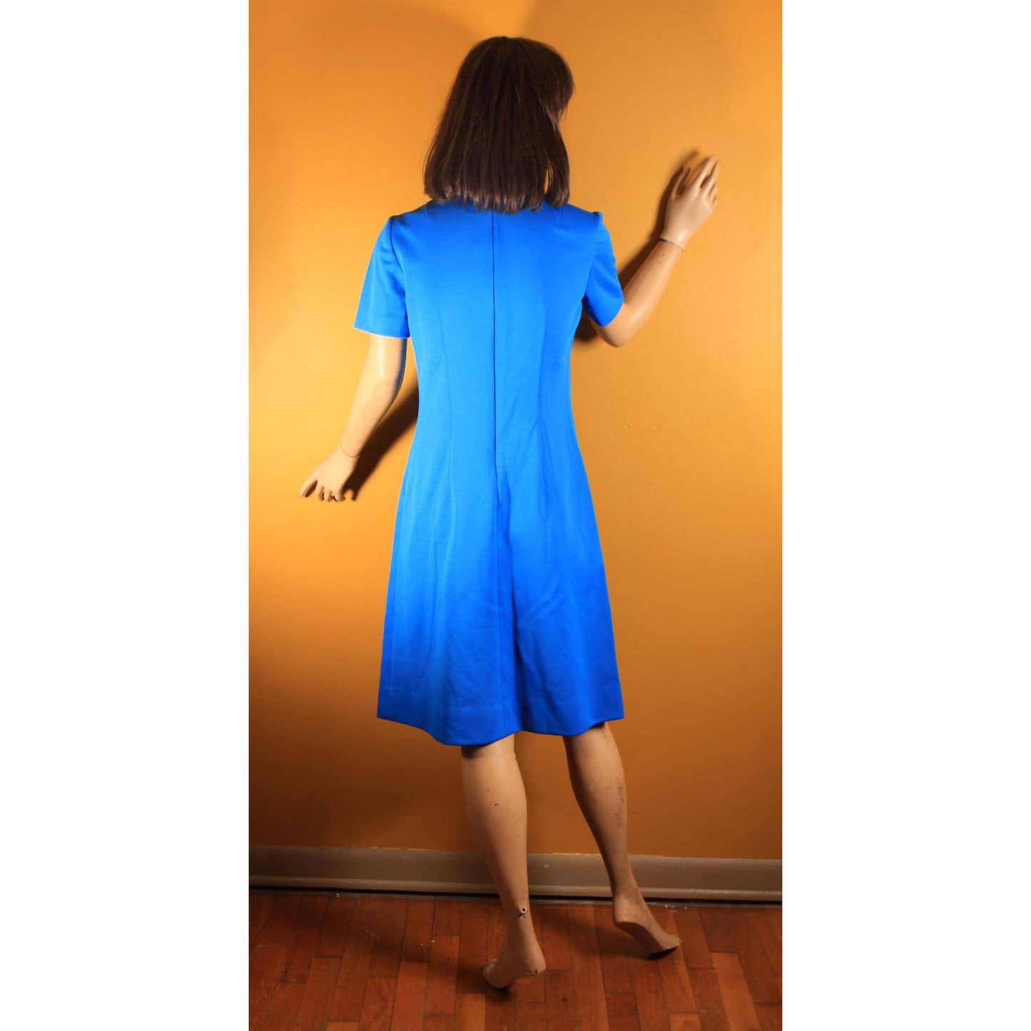 1960s Blue Short Sleeve Polyester Shift Dress