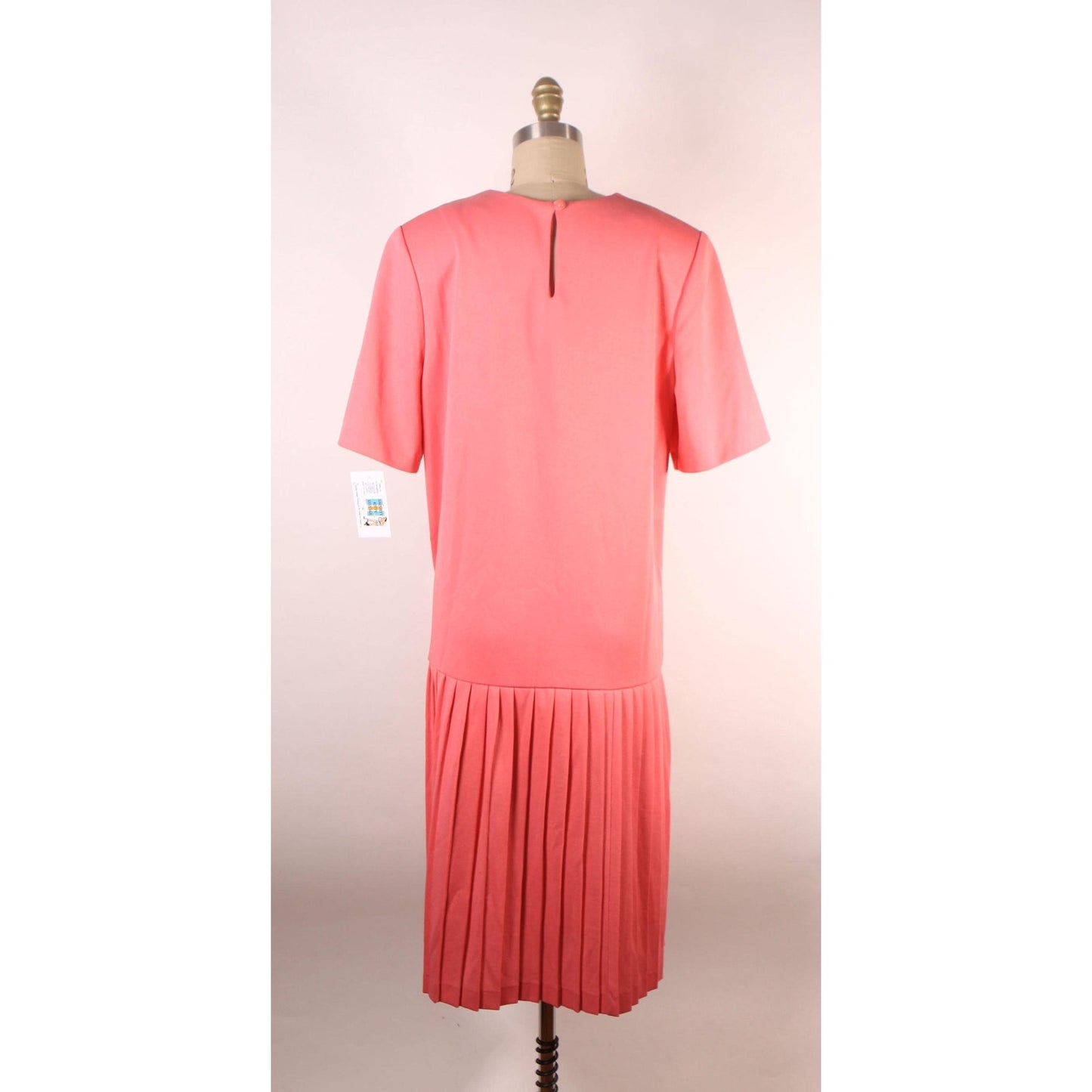 1960s Pink Short Sleeved Floral Trim Drop Waisted Pleated Skirt Plus Size Volup Scooter Dress -XL
