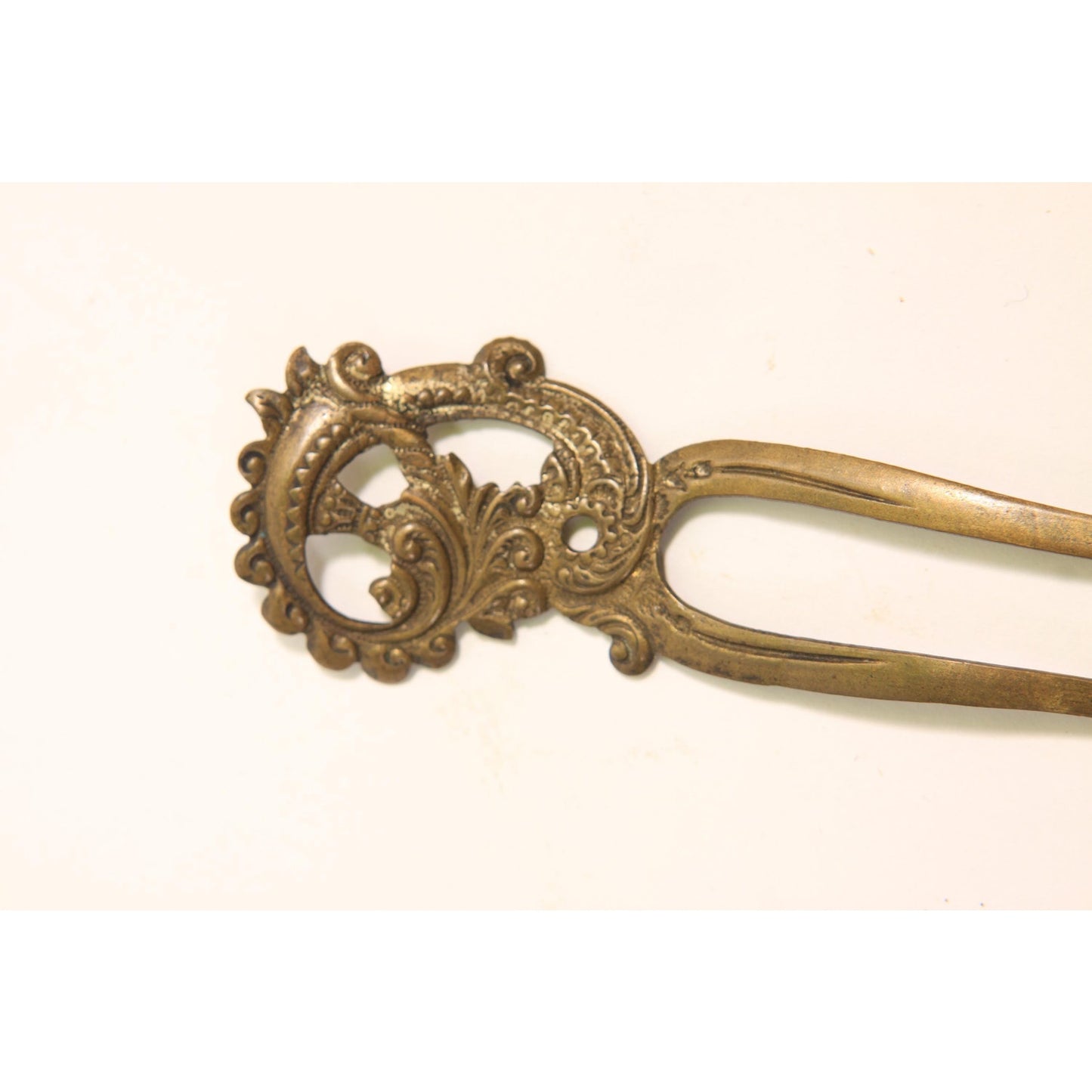 1910s 1920s Swirl Brass Tone Metal Prong Hair Fork Comb