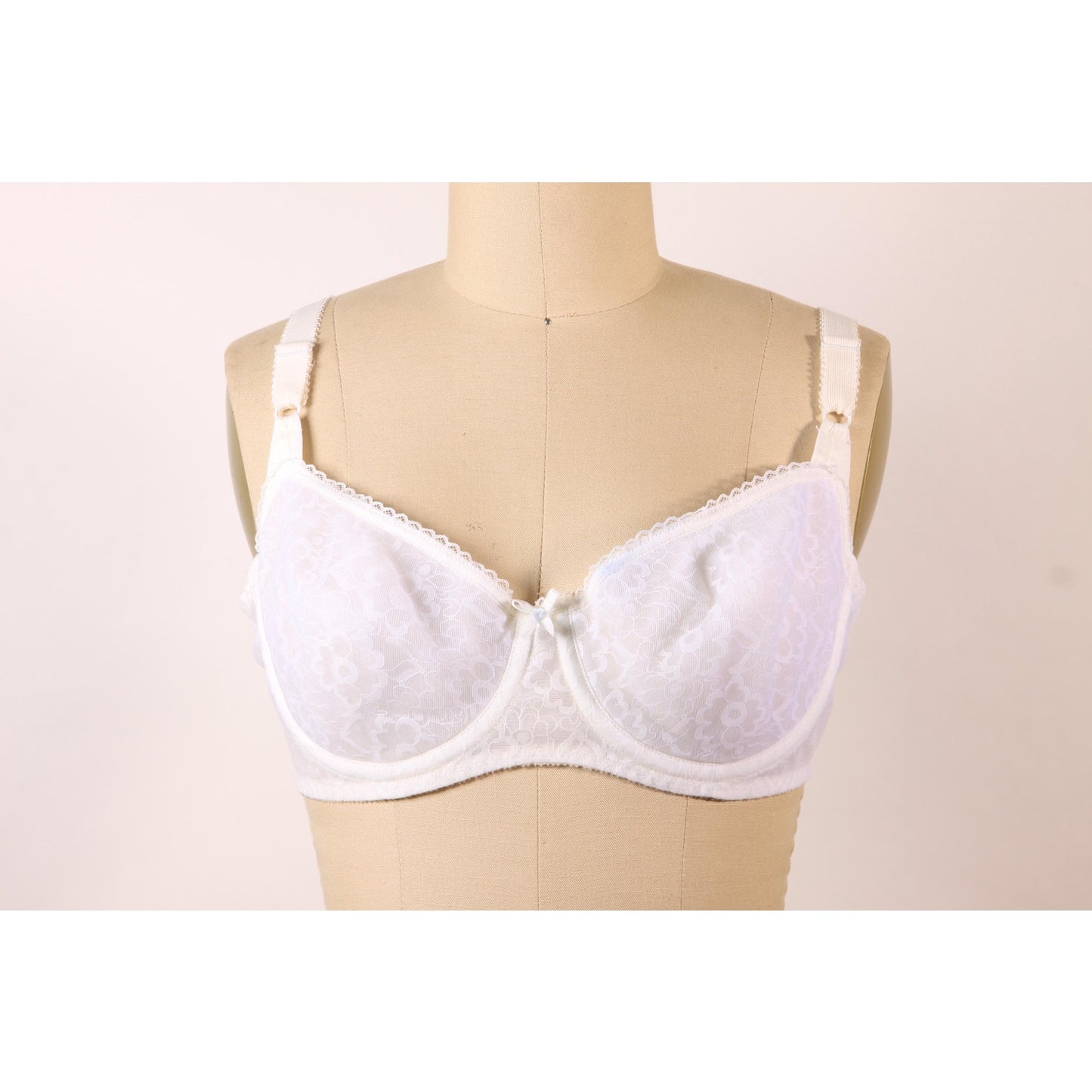 1970s White Sheer Floral Lace Bow Detail Bra by Playtex-36C