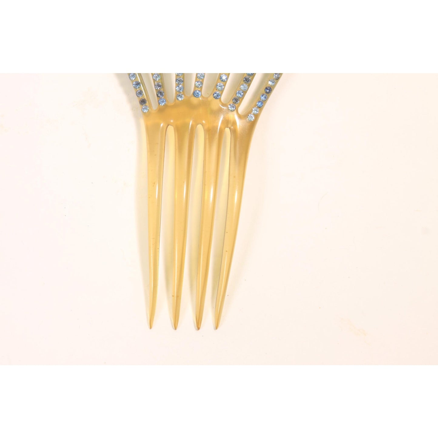 1930s Tan, Gray and Blue Rhinestone Fan Art Deco Hair Comb