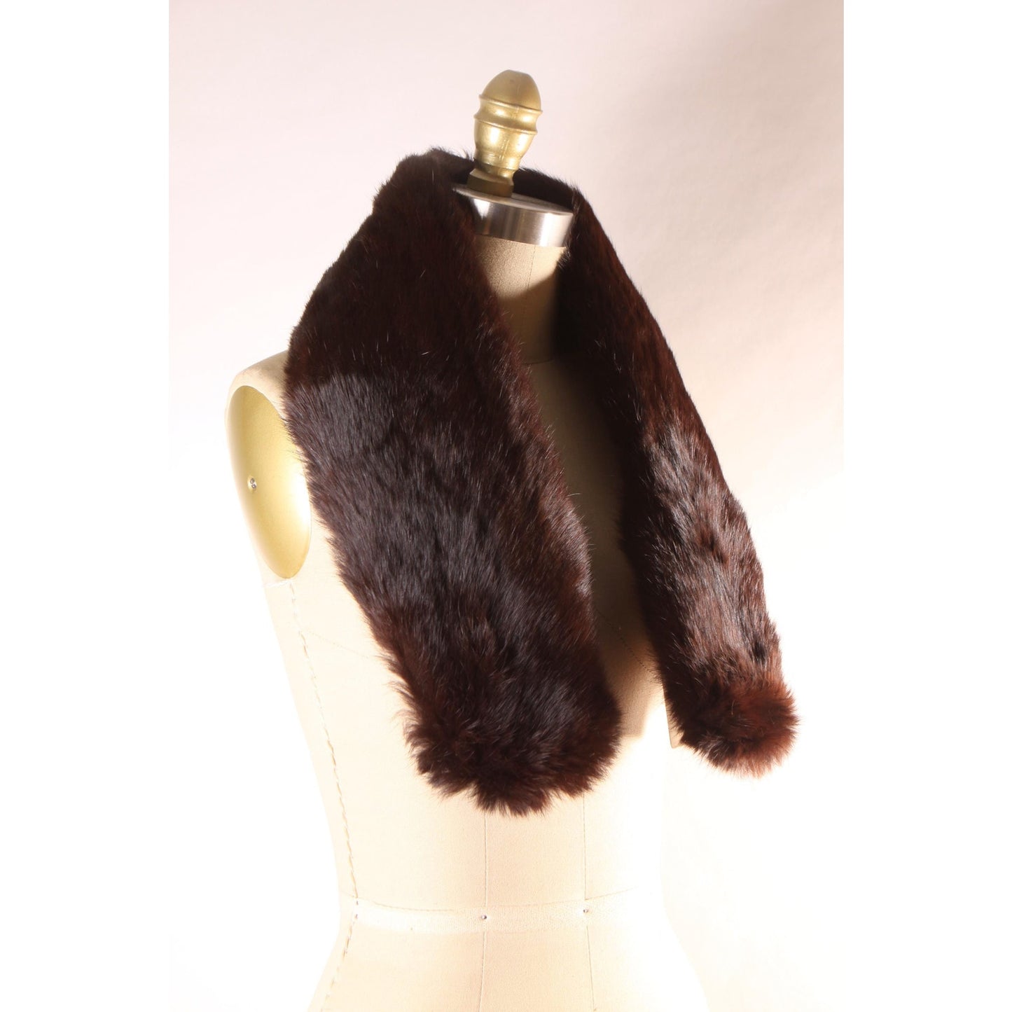 1940s Dark Brown Mink Fur Velvet Backing Shoulder Fur Wrap