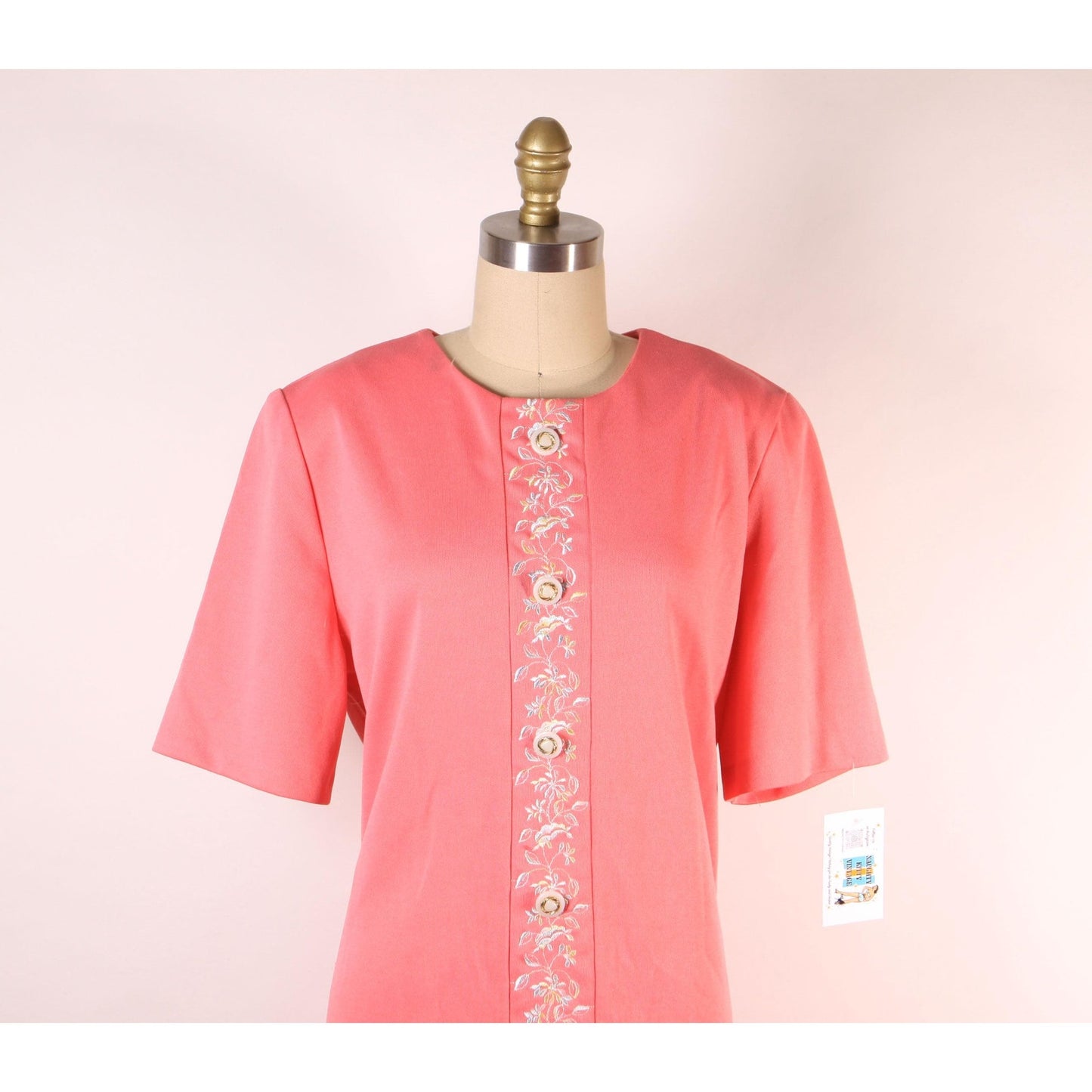 1960s Pink Short Sleeved Floral Trim Drop Waisted Pleated Skirt Plus Size Volup Scooter Dress -XL