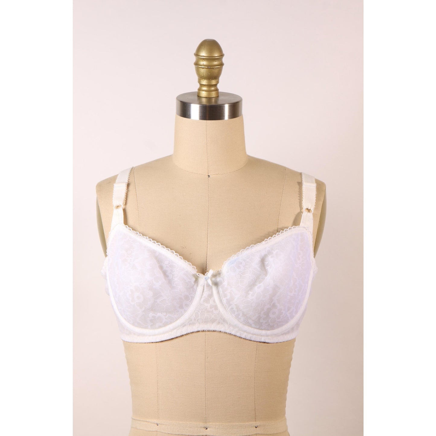 1970s White Sheer Floral Lace Bow Detail Bra by Playtex-36C