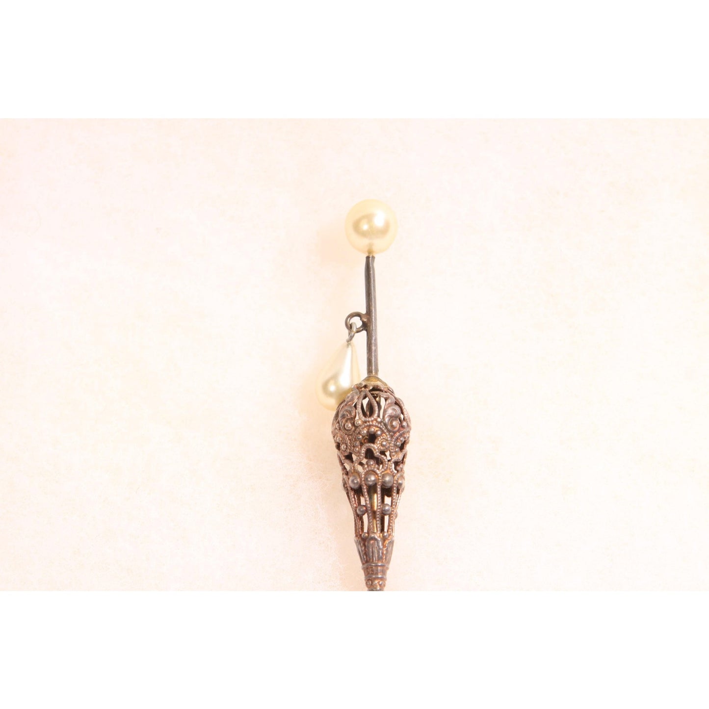 Antique 1920s Novelty Silver Tone Metal Faux Pearl Umbrella Parasol Brooch