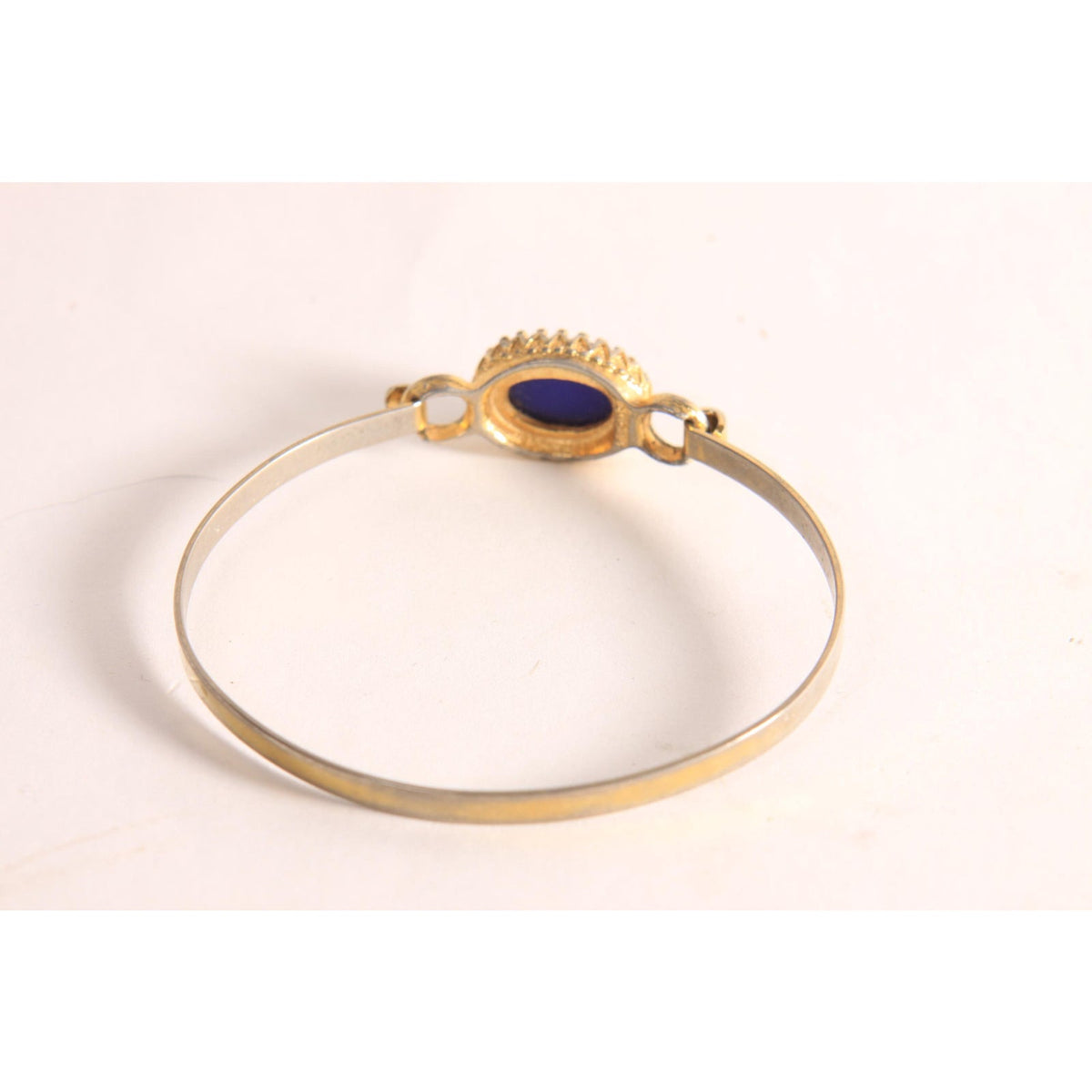 1970s Silver Tone and Gold Tone Metal Blue Faux Stone Bracelet by Avon