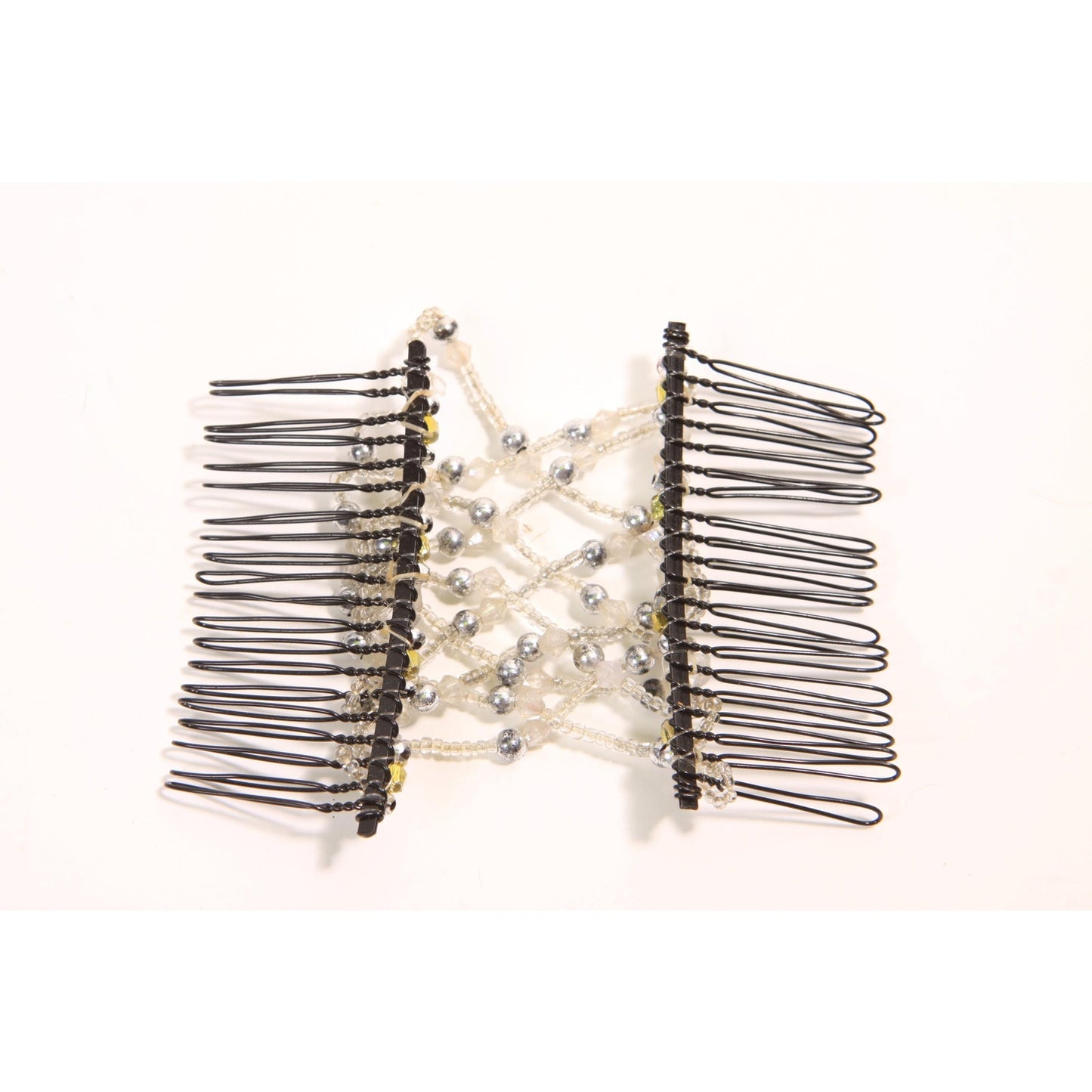 1990s 2000s Y2K Black, Silver and Gold Beaded EZ Stretch Hair Comb