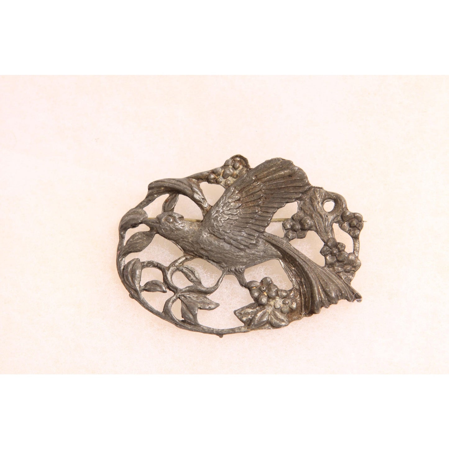 1930s Art Nouveau Novelty Pewter Flying Bird Brooch