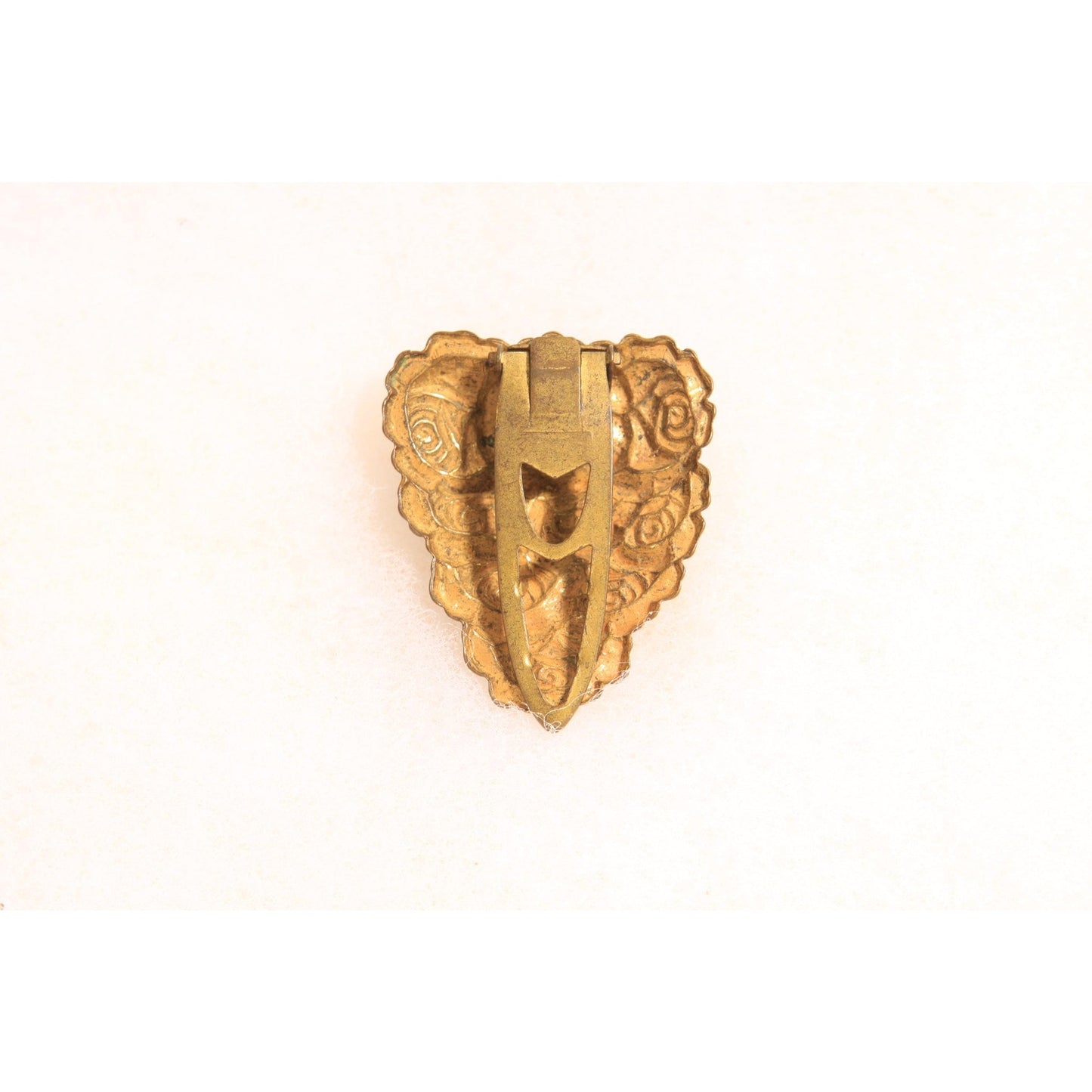 Antique 1920s Gold Tone Metal Floral Flower Dress Fur Clip