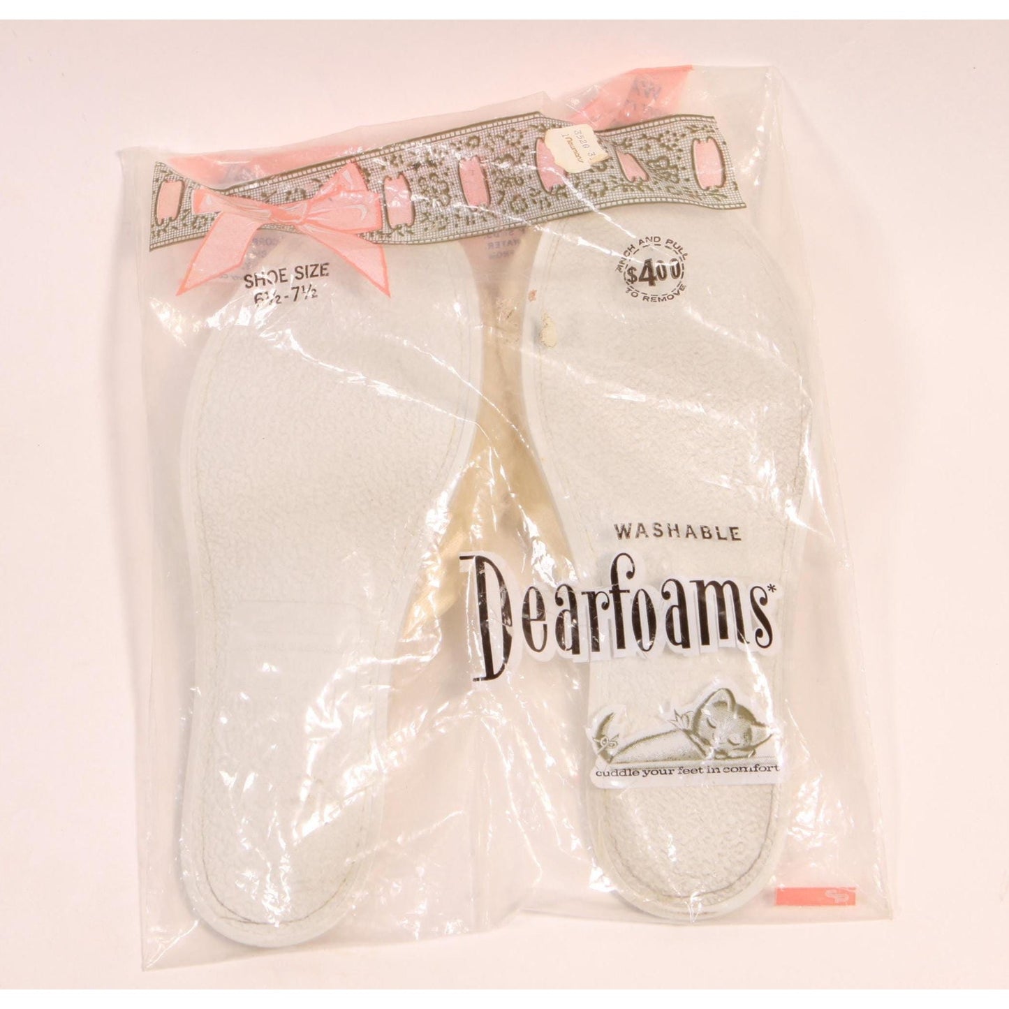 Deadstock 1950s 1960s Cream off White Fuzzy Faux Fur Slippers by Dearfoams-Size 6 1/2-7 1/2