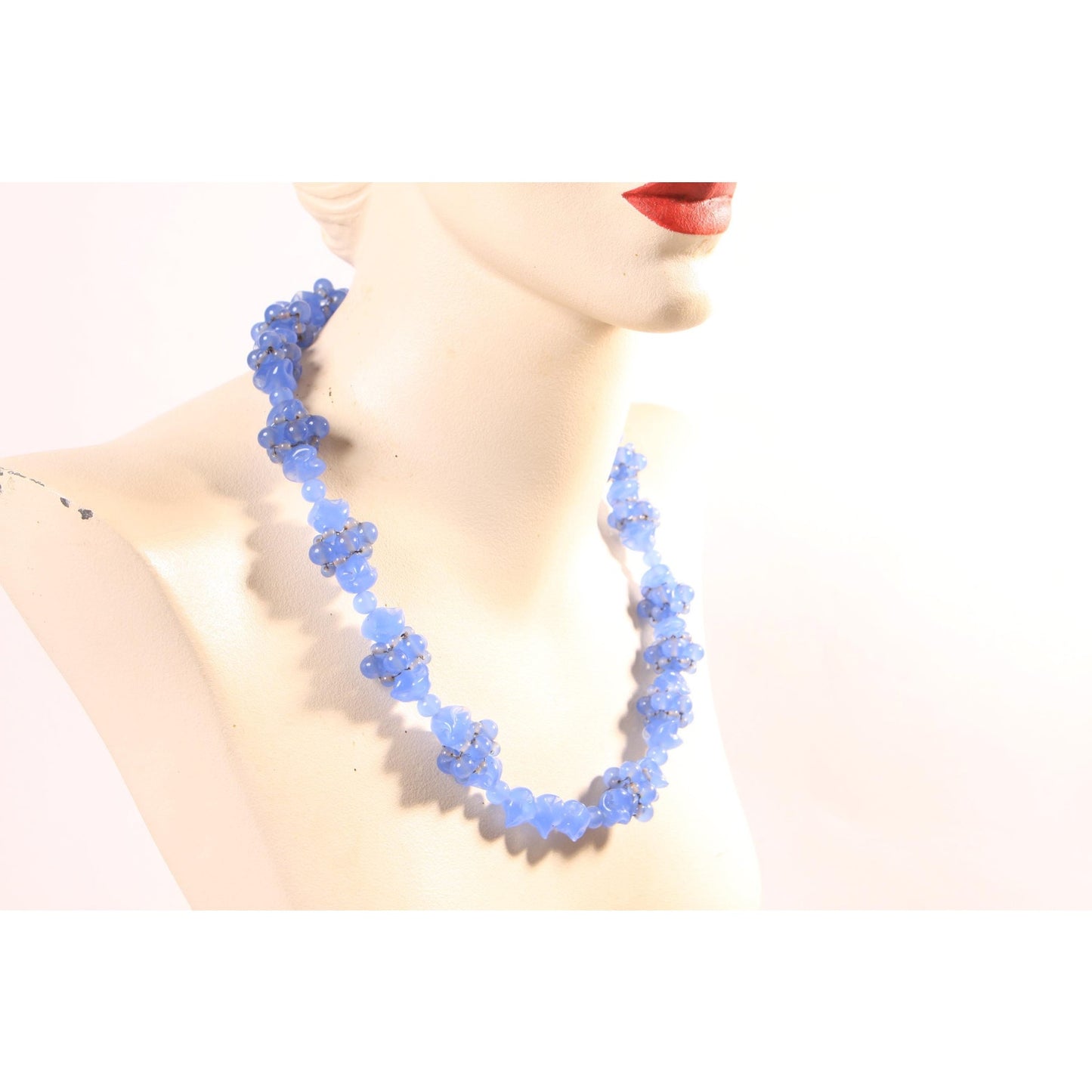 Vintage Purple Blue Periwinkle Heavy Glass Beaded Necklace