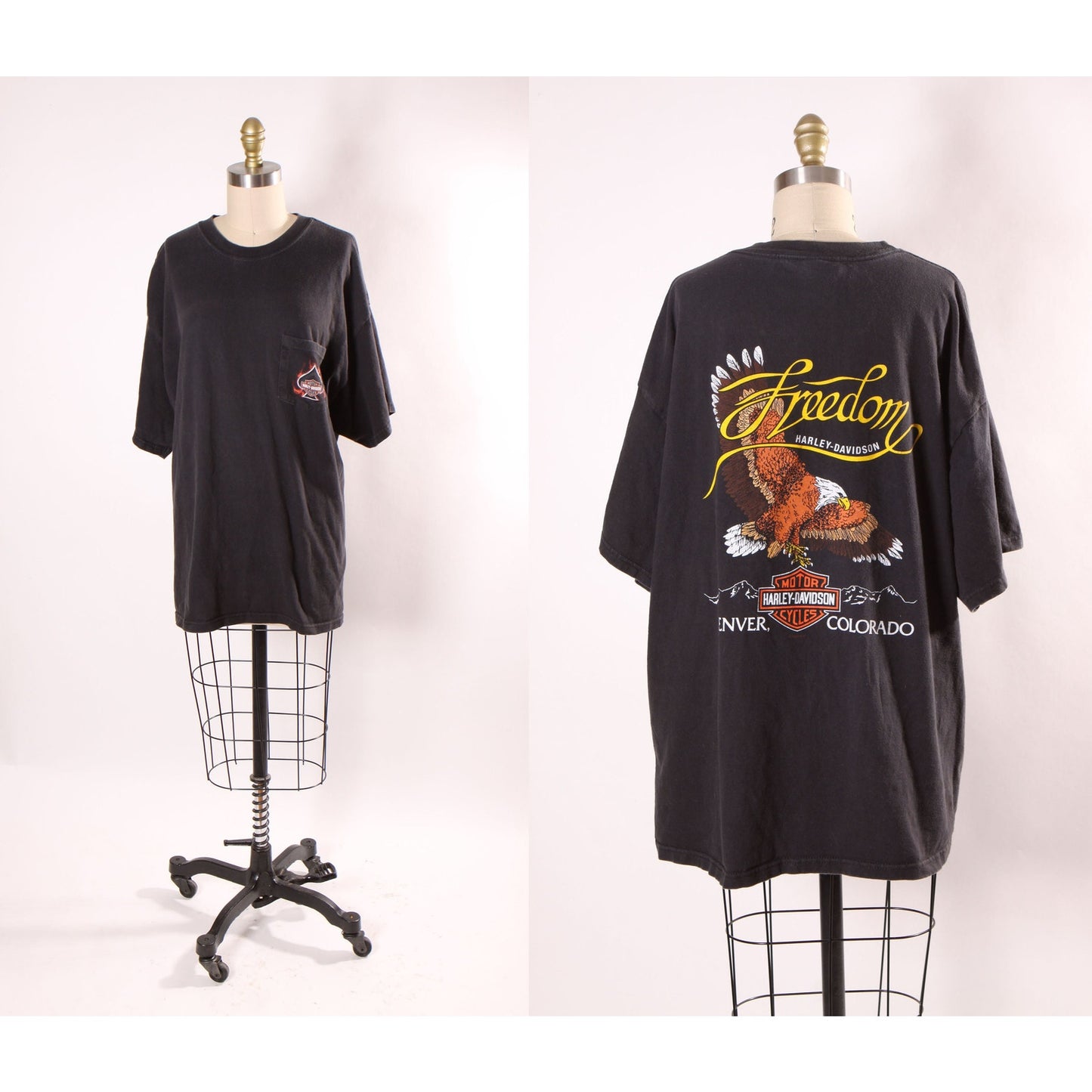2000s 2002 Black Short Sleeve Harley Davidson American Eagle Biker Denver Colorado T-Shirt by Harley Davidson -XL