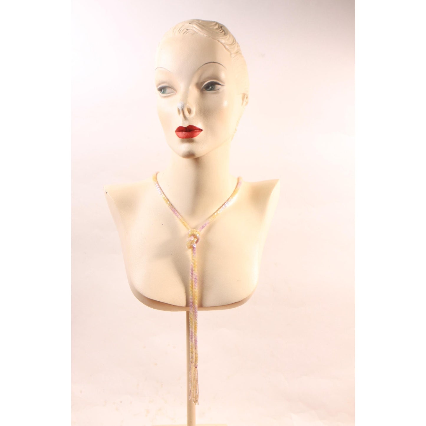 1920s Pastel Purple, Yellow and Cream Beaded Tassel Flapper Necklace