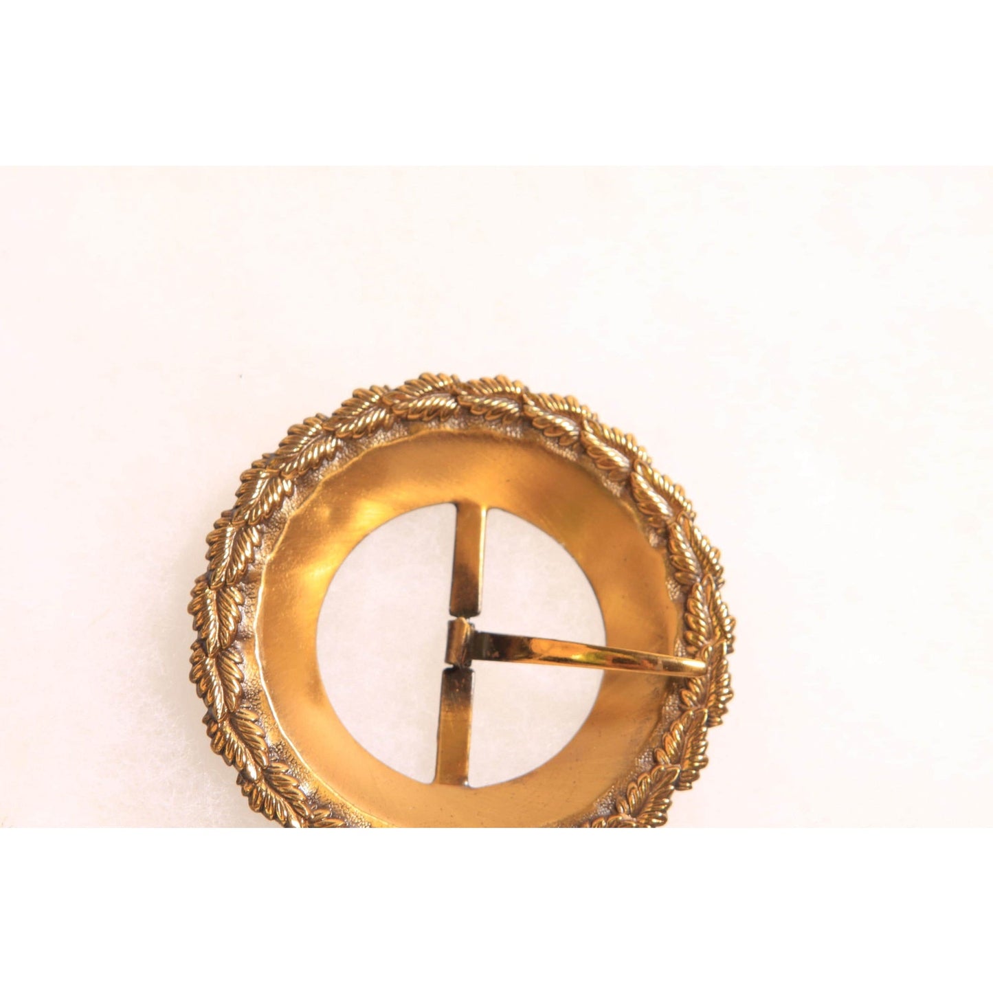 1940s 1950s Brass Gold Tone Metal Leaf Detail Belt Buckle