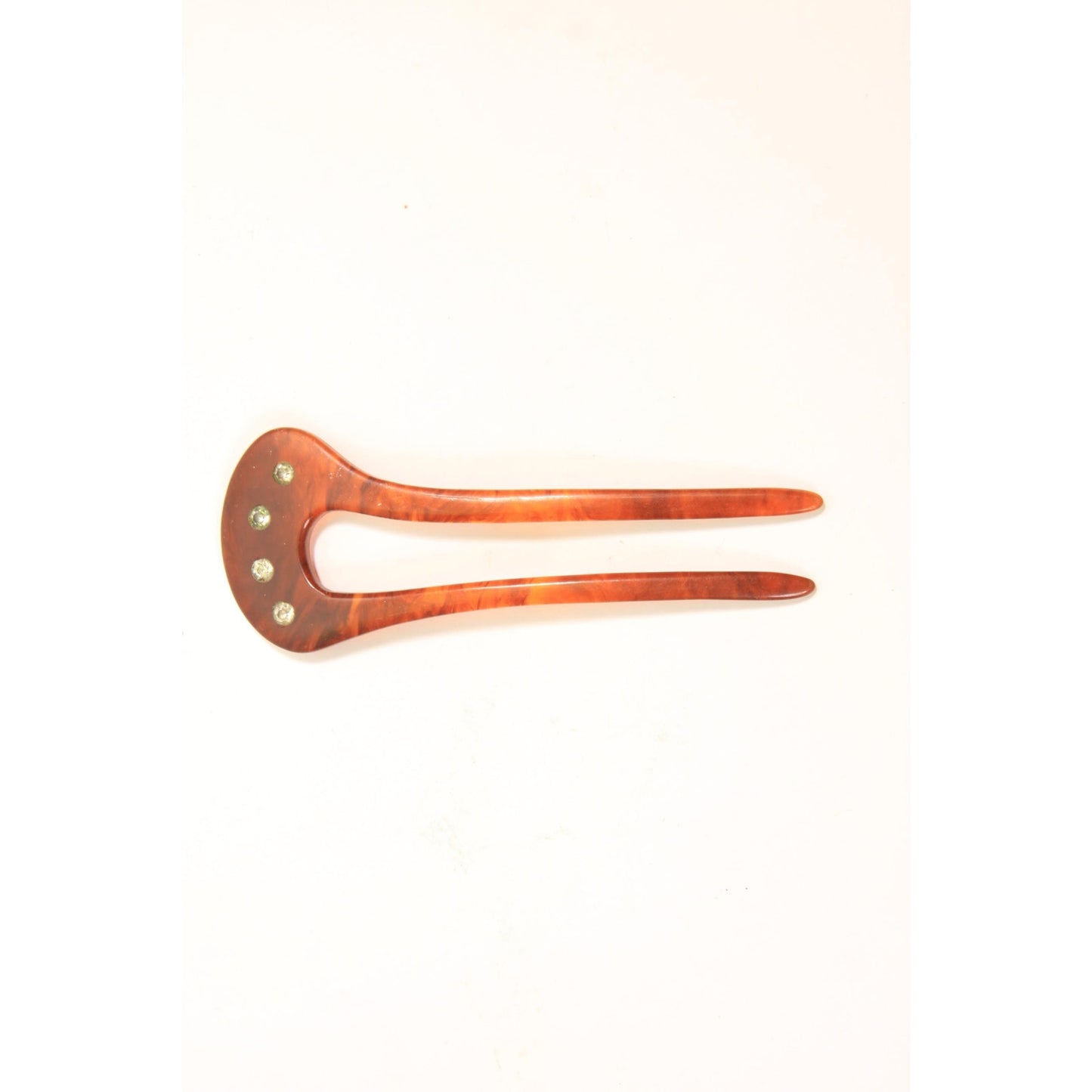 1910s 1920s Edwardian Tortoise Brown Rhinestone Curved Hair Fork Comb