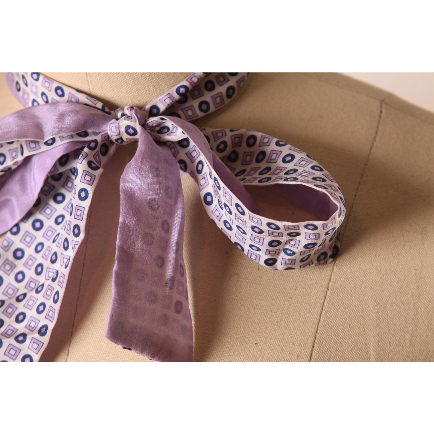 1970s Purple and Blue Geometric Print Necktie Bowtie Tie Collar by Glentex