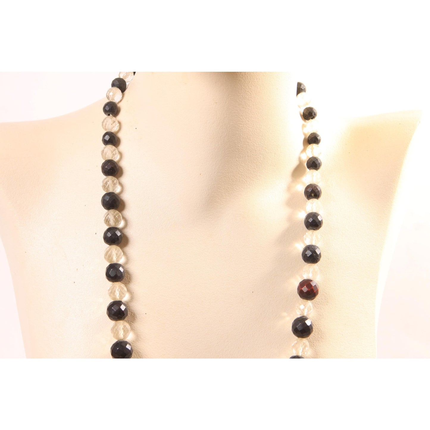 Vintage Clear Faceted Glass Beads and Black Plastic Beaded Necklace