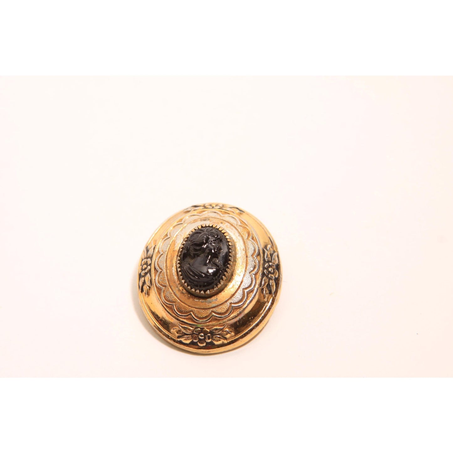 1950s 1960s Gold and Silver Tone Metal Oval Shaped Brooch by Coro