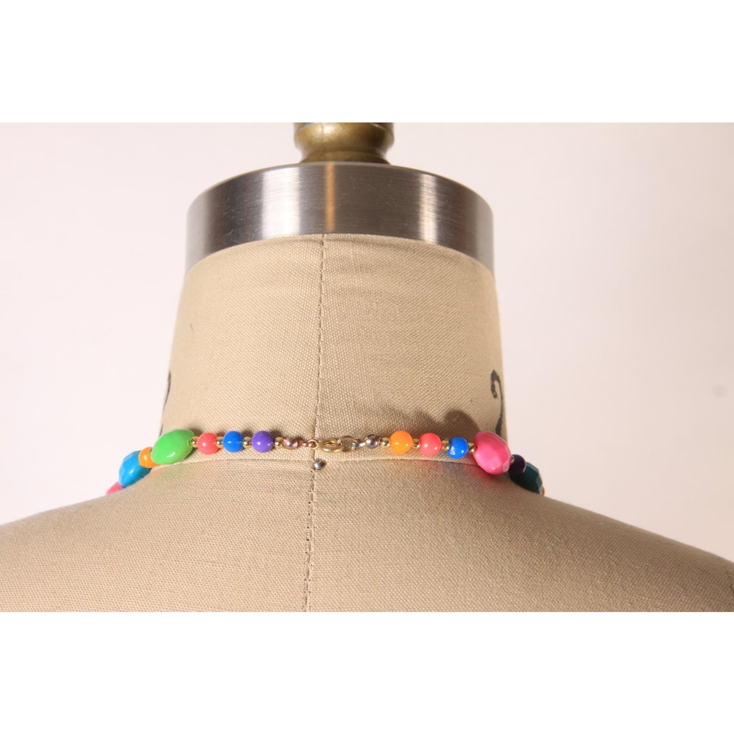 1980s Neon Multi-Colored Rainbow Plastic Beaded Necklace