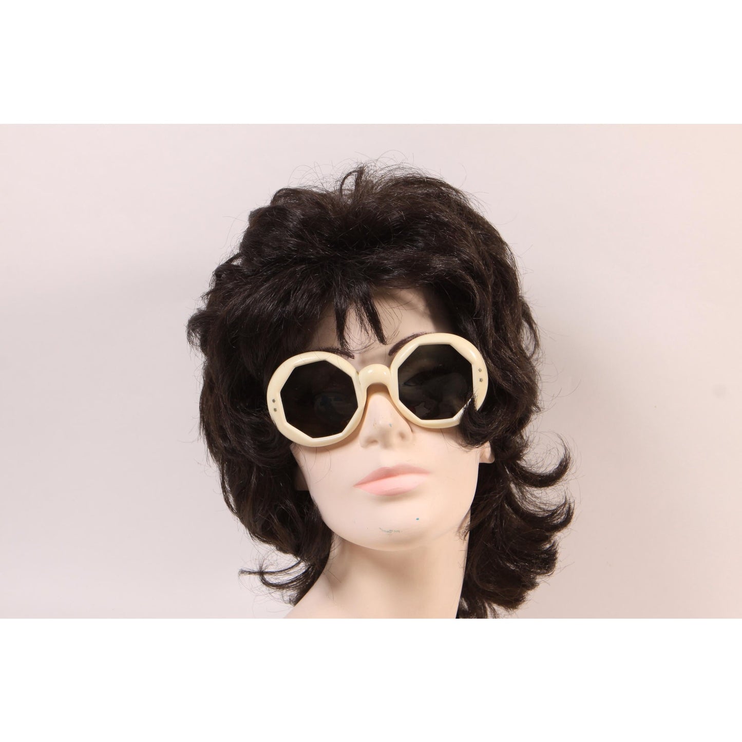 1960s Cream White and Gray Tinted Lenses Octagon Shape Mod Sunglasses Italy