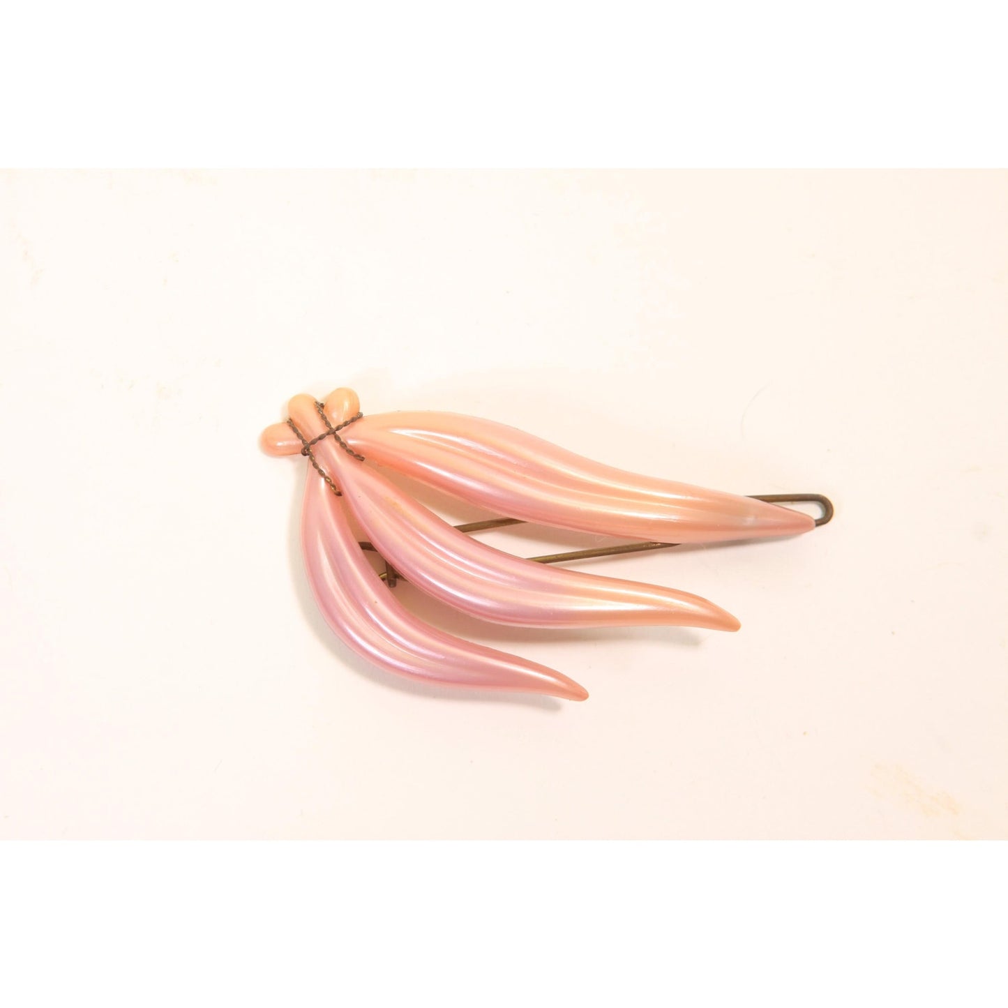 1940s 1950s Novelty Red Plastic Bow and Pink Leaf Hair Barrette Clip