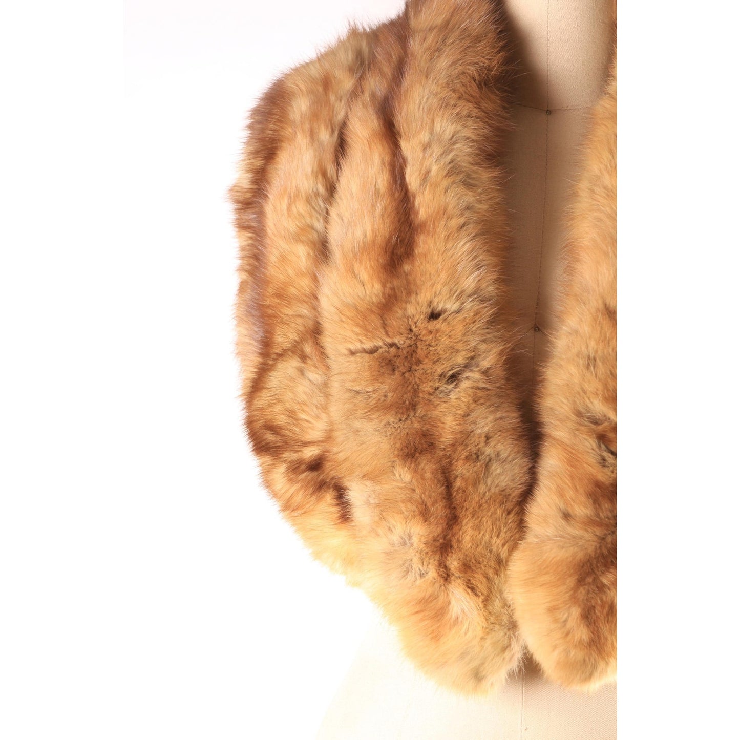 1950s Brown Marten Fur Fuzzy Double Pelt Velvet Lined Collar