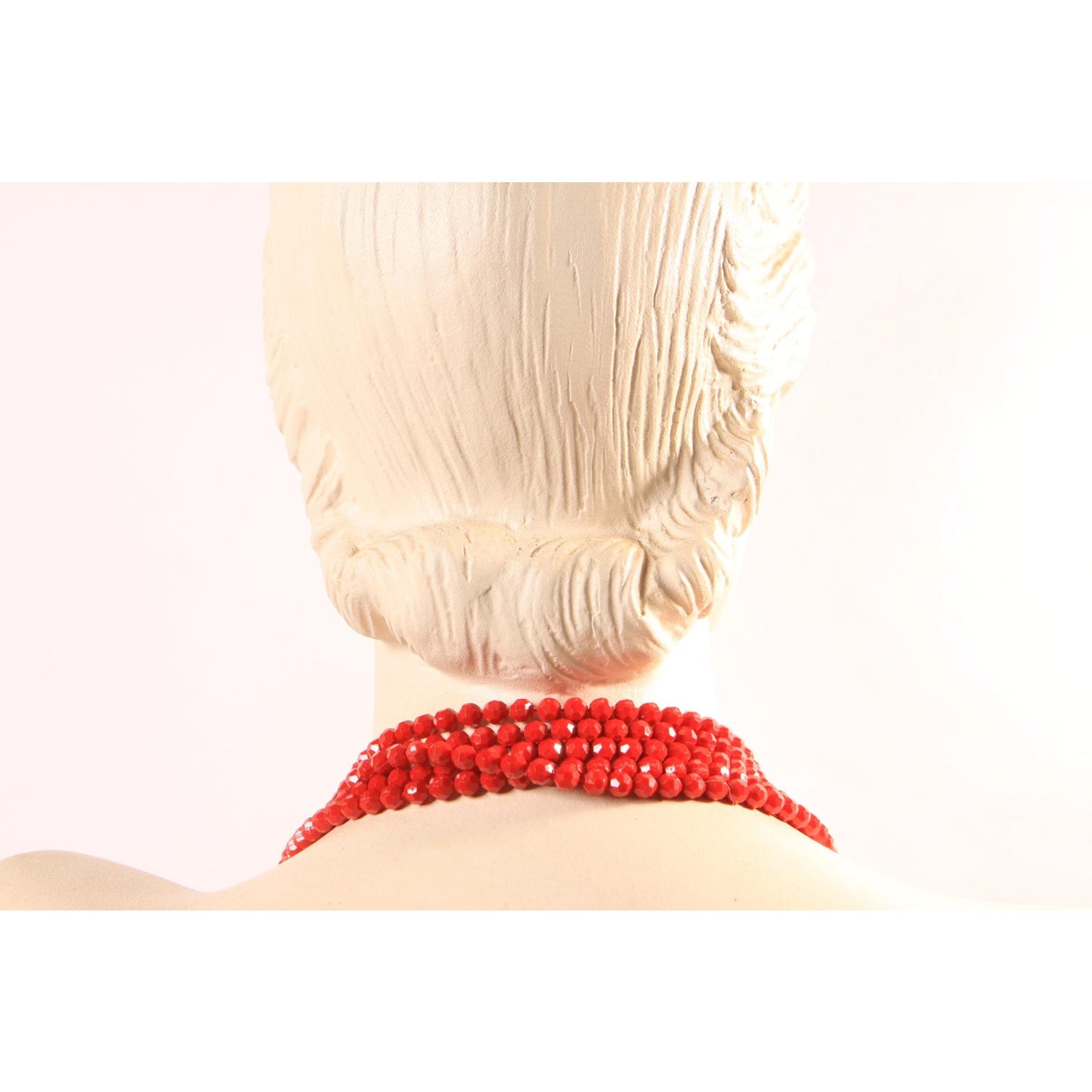 1950s 1960s Red Plastic Beaded Multi-Strand Red and Black Cameo Necklace