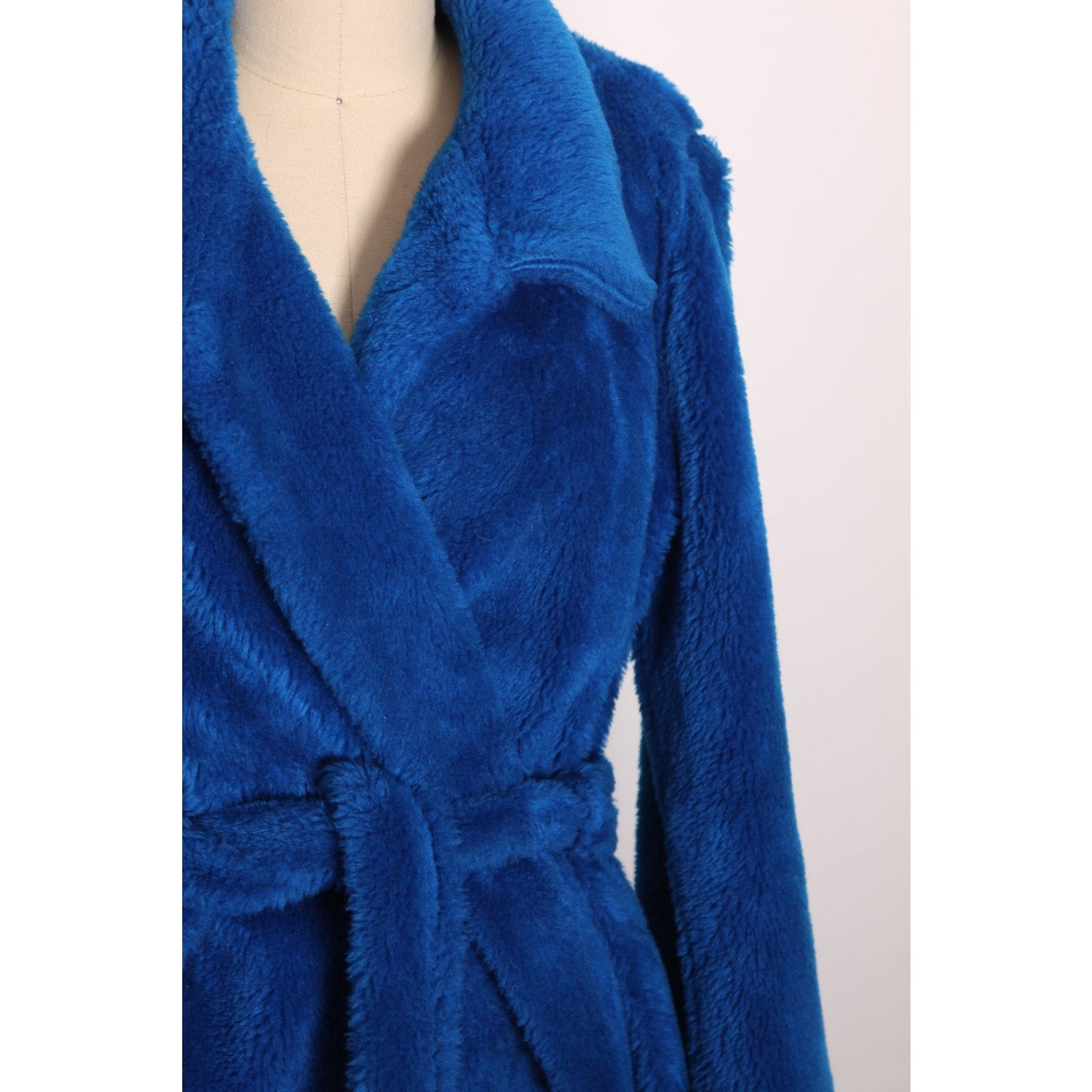 1970s Blue Fuzzy Faux Fur Look Long Sleeve Full Length Robe -M-L