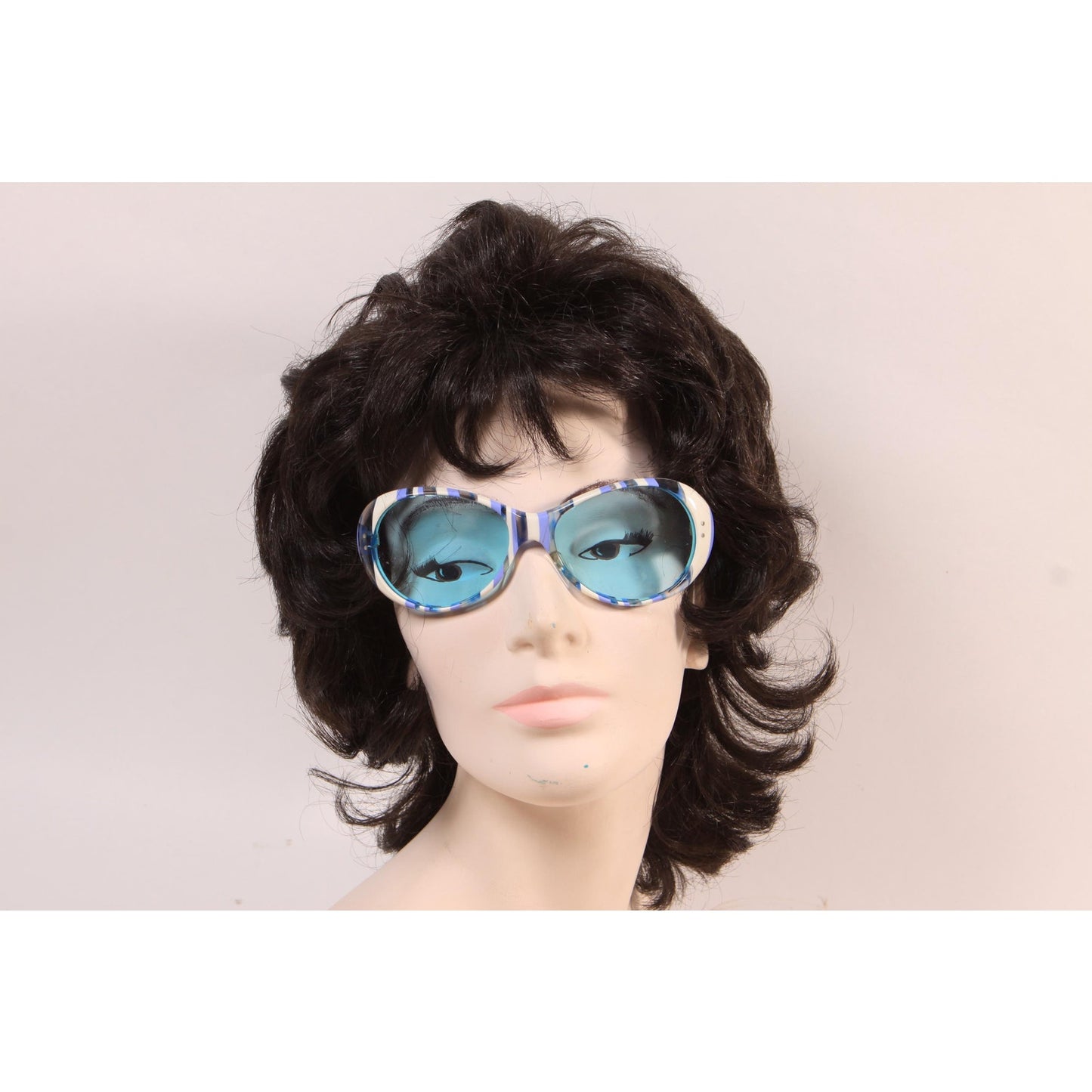 1960s Blue, White and Clear Plastic Round Circle Mod Blue Tint Lens France Sunglasses