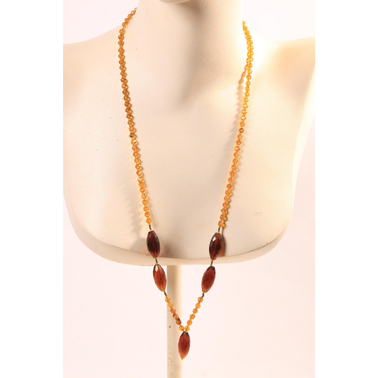1960s Amber Yellow Glass Faceted Beaded Necklace