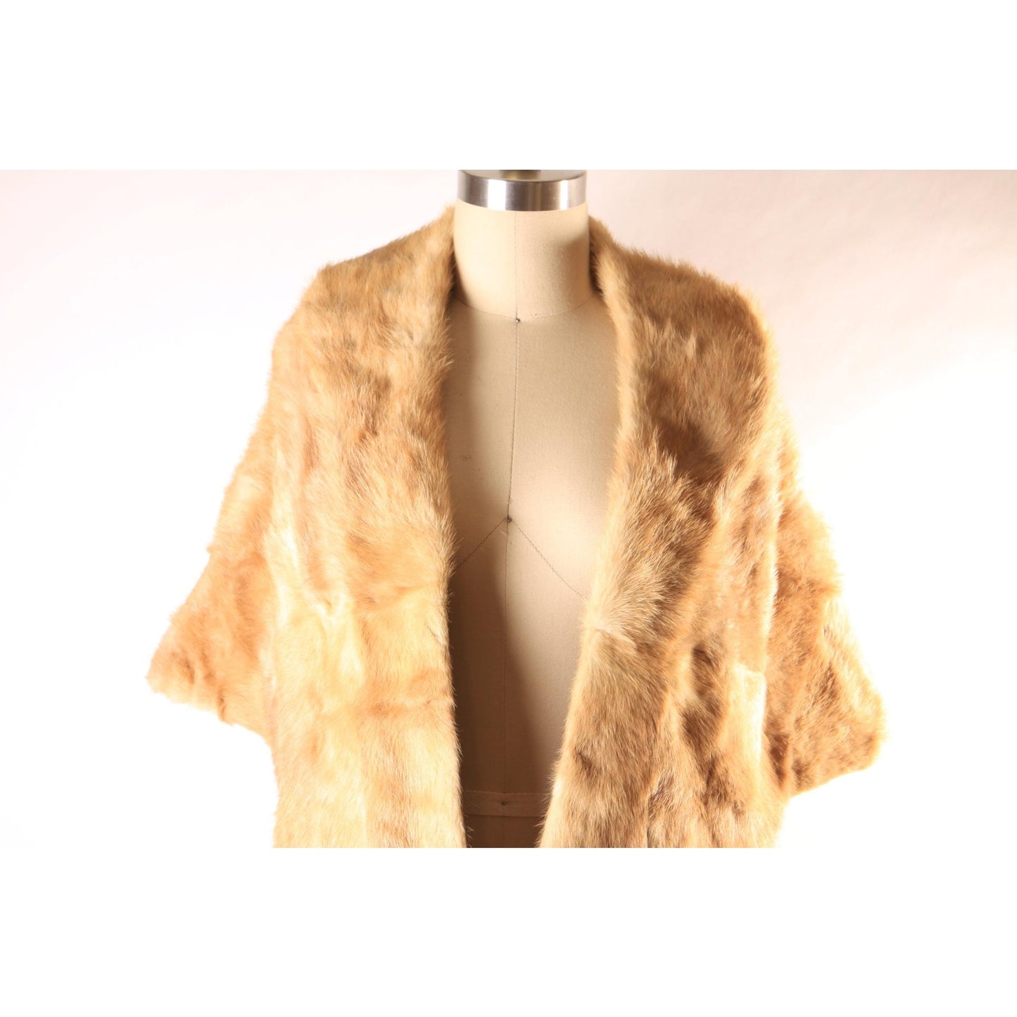 1950s Blonde Light Brown Mink Fur Wrap Shawl -XS