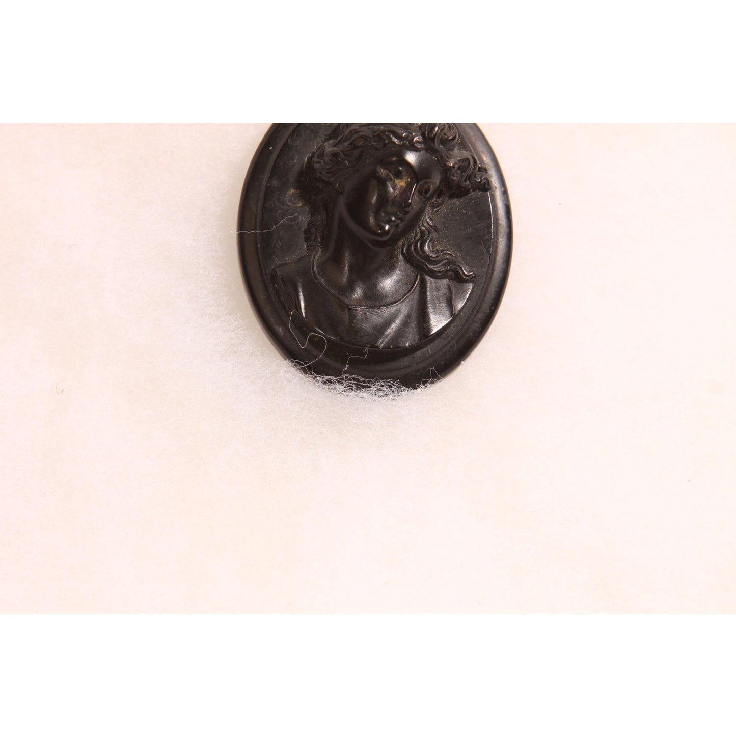 Antique Victorian 1800s Vulcanite Black Cameo Necklace Pendant