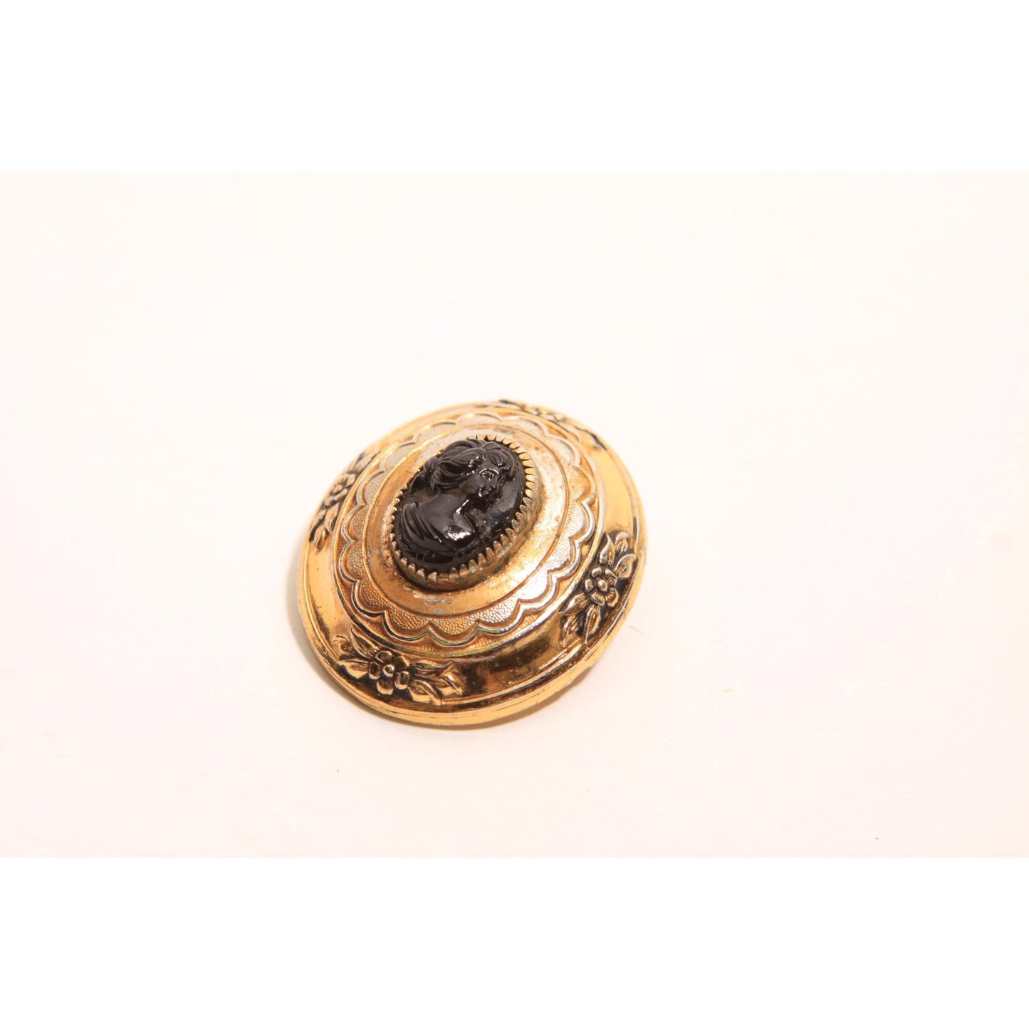 1950s 1960s Gold and Silver Tone Metal Oval Shaped Brooch by Coro