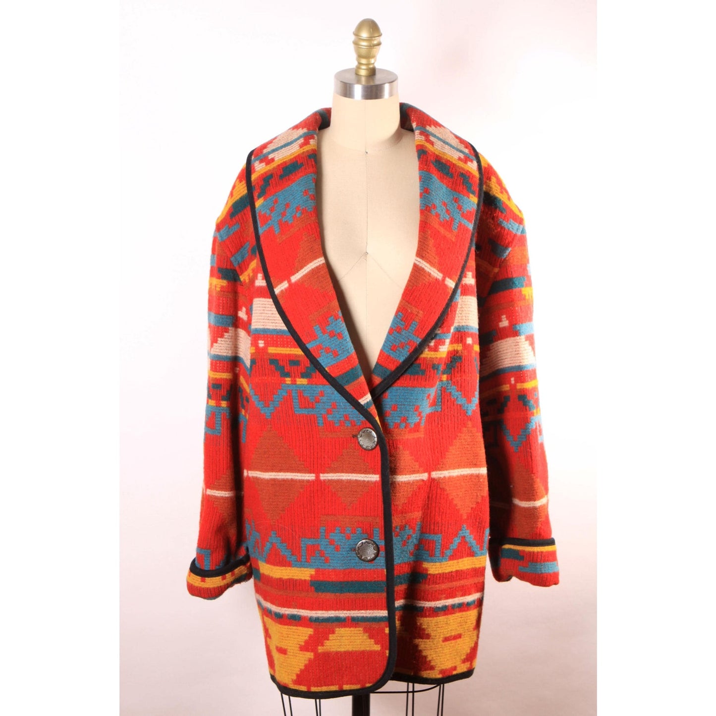1980s Red, White, Yellow and Blue Southwestern Western Long Sleeve Coat by Ashley Scott -XL